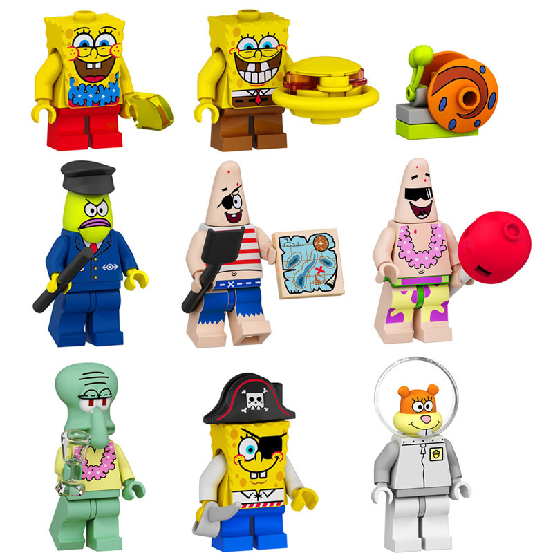 Cartoon Mini Figures SpongeBob SquarePants Character Set Building Blocks Toys Gift for Kids Party Supplies Collectible Series