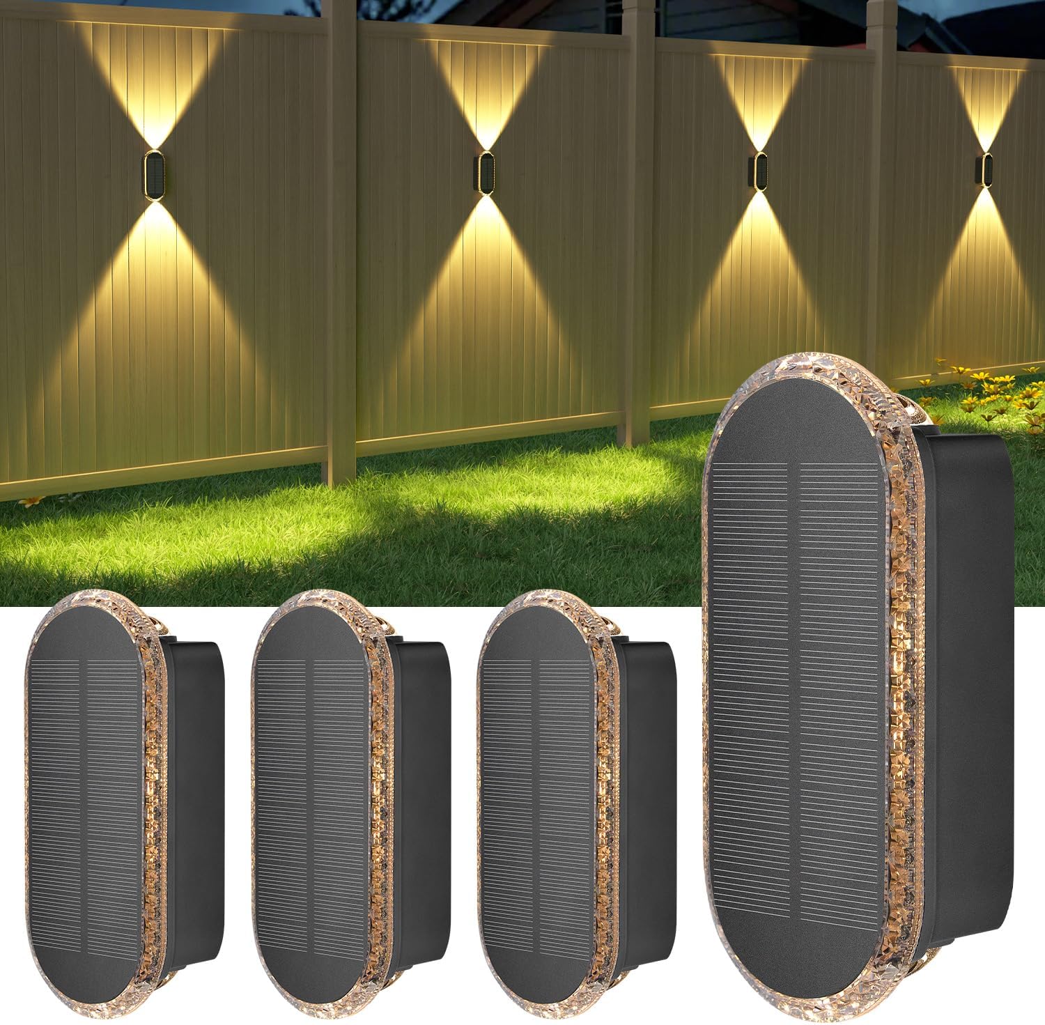 Solar Fence Lights Outdoor Garden 3000K/4000K/6000K 3 Modes Brighter Garden Wall Lights Solar Powered Waterproof IP65