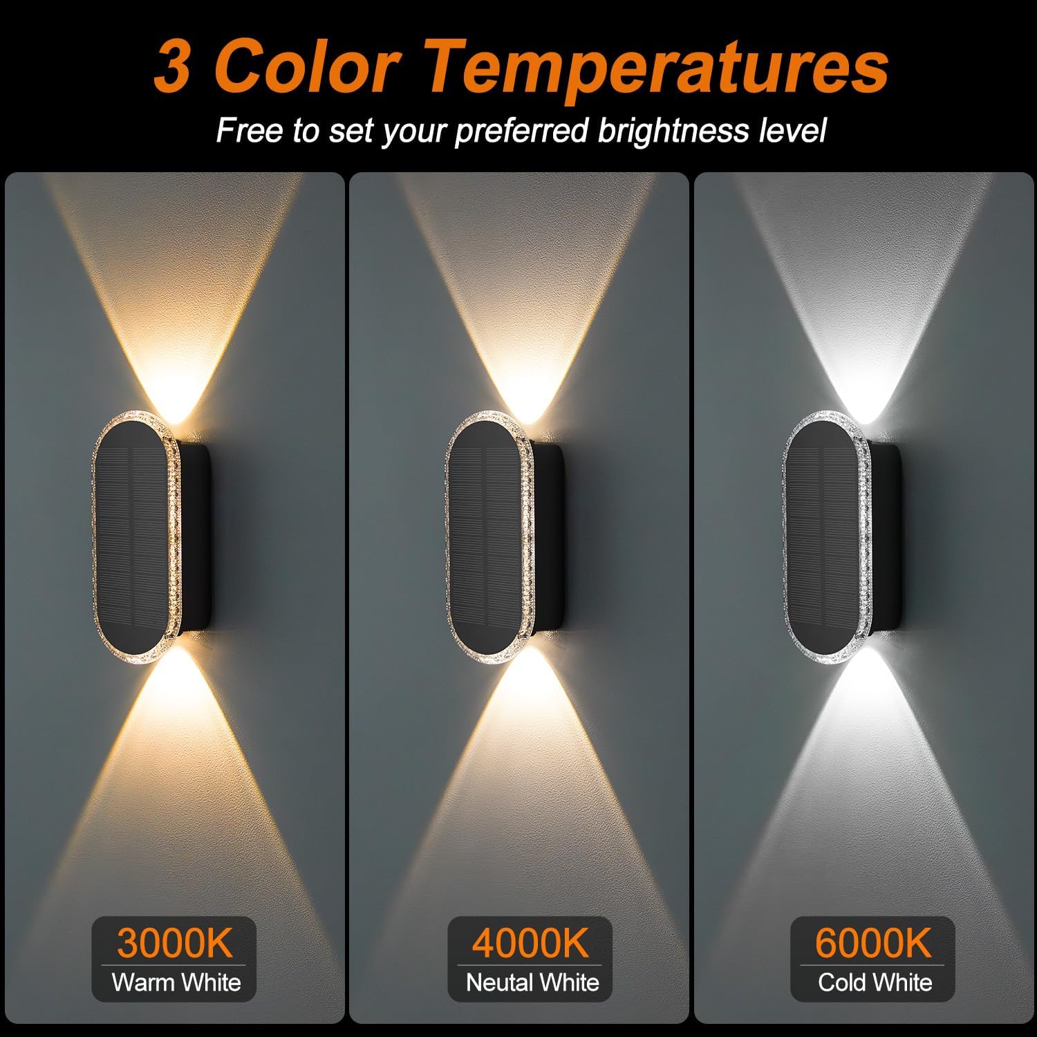 Solar Fence Lights Outdoor Garden 3000K/4000K/6000K 3 Modes Brighter Garden Wall Lights Solar Powered Waterproof IP65