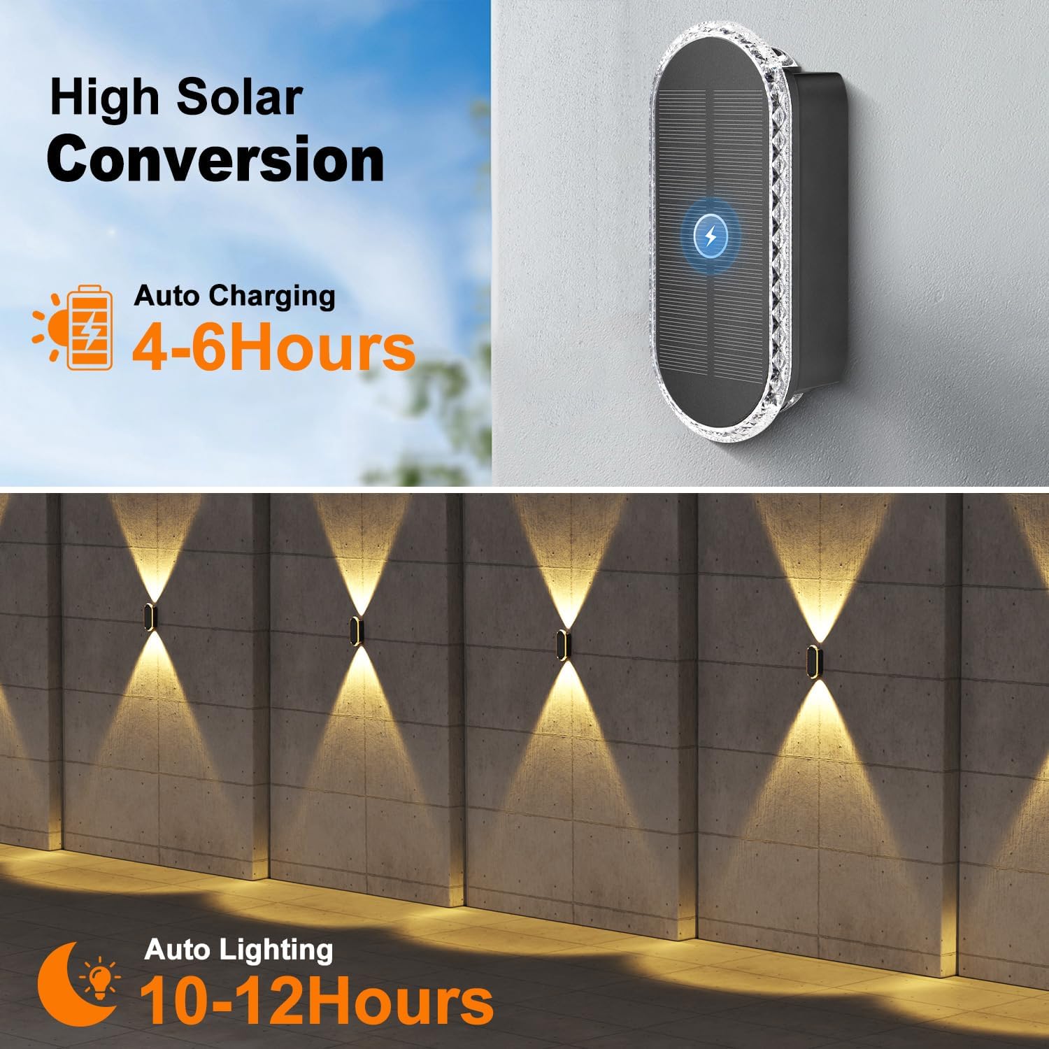 Solar Fence Lights Outdoor Garden 3000K/4000K/6000K 3 Modes Brighter Garden Wall Lights Solar Powered Waterproof IP65