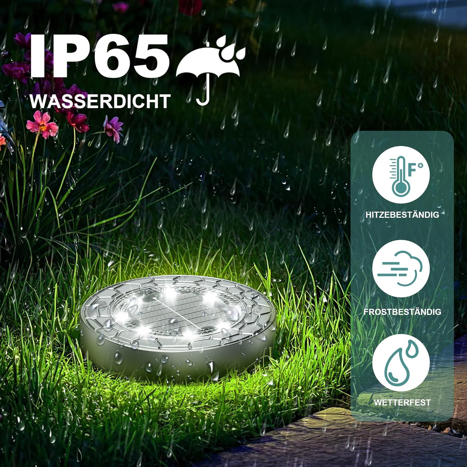 (6 pcs) Solar Lights Outdoor Garden Cold White 8 LED Stone Design Stainless Steel Solar Garden Lights IP65 Waterproof Ground Light for Pathway Lawn Yard Decorative Ligh
