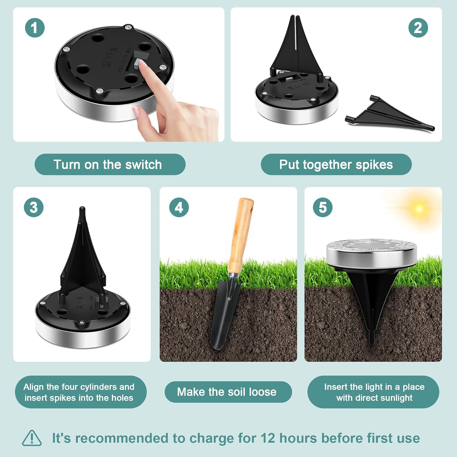 (6 pcs) Solar Lights Outdoor Garden Cold White 8 LED Stone Design Stainless Steel Solar Garden Lights IP65 Waterproof Ground Light for Pathway Lawn Yard Decorative Ligh