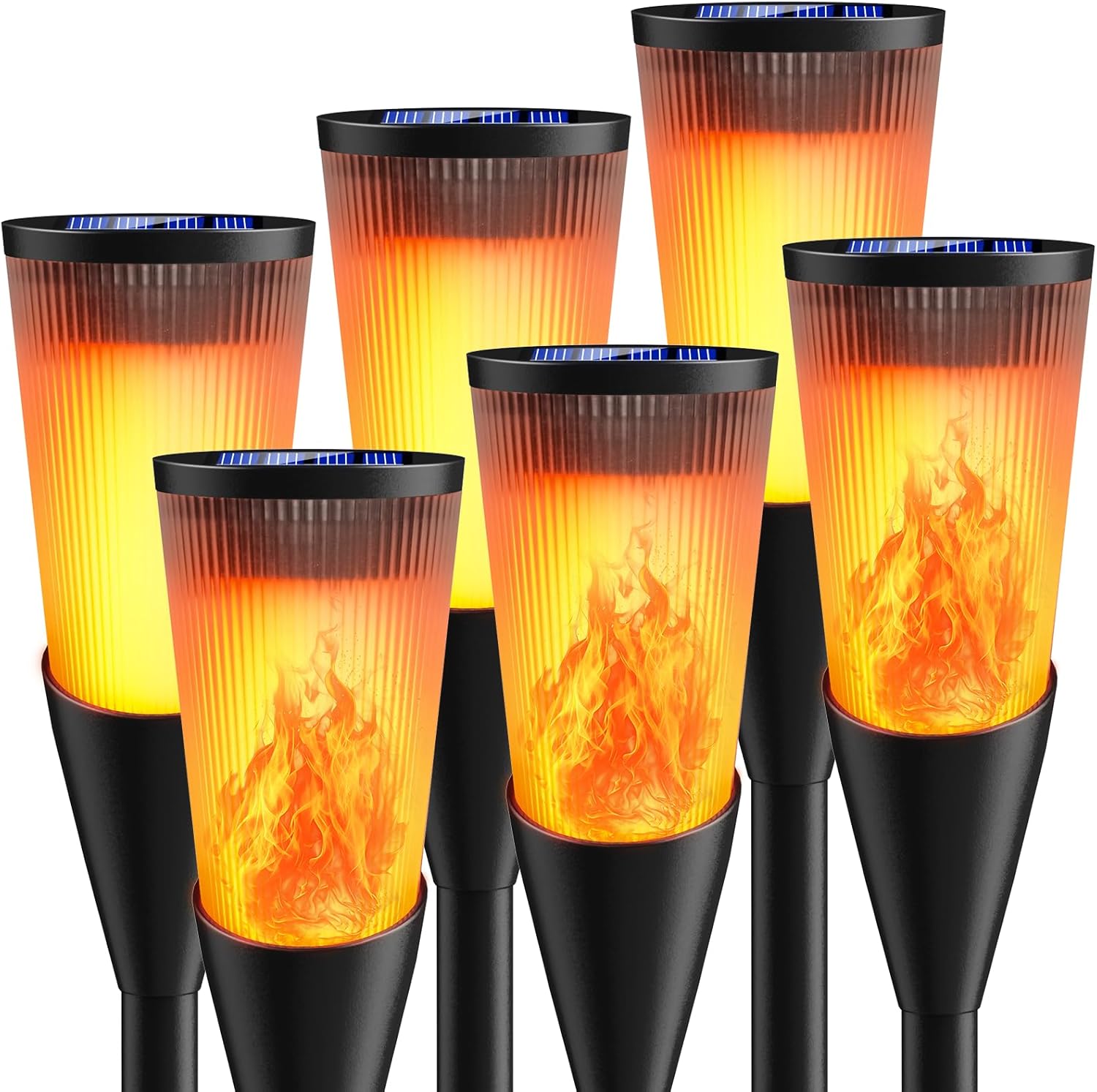 Solar Lights Outdoor Garden 6 Pack Solar Torch Light with Flickering Flame 600mAh Pathway Light Outside IP65 Waterproof Outdoor Decor for Patio Pathways Lawn 