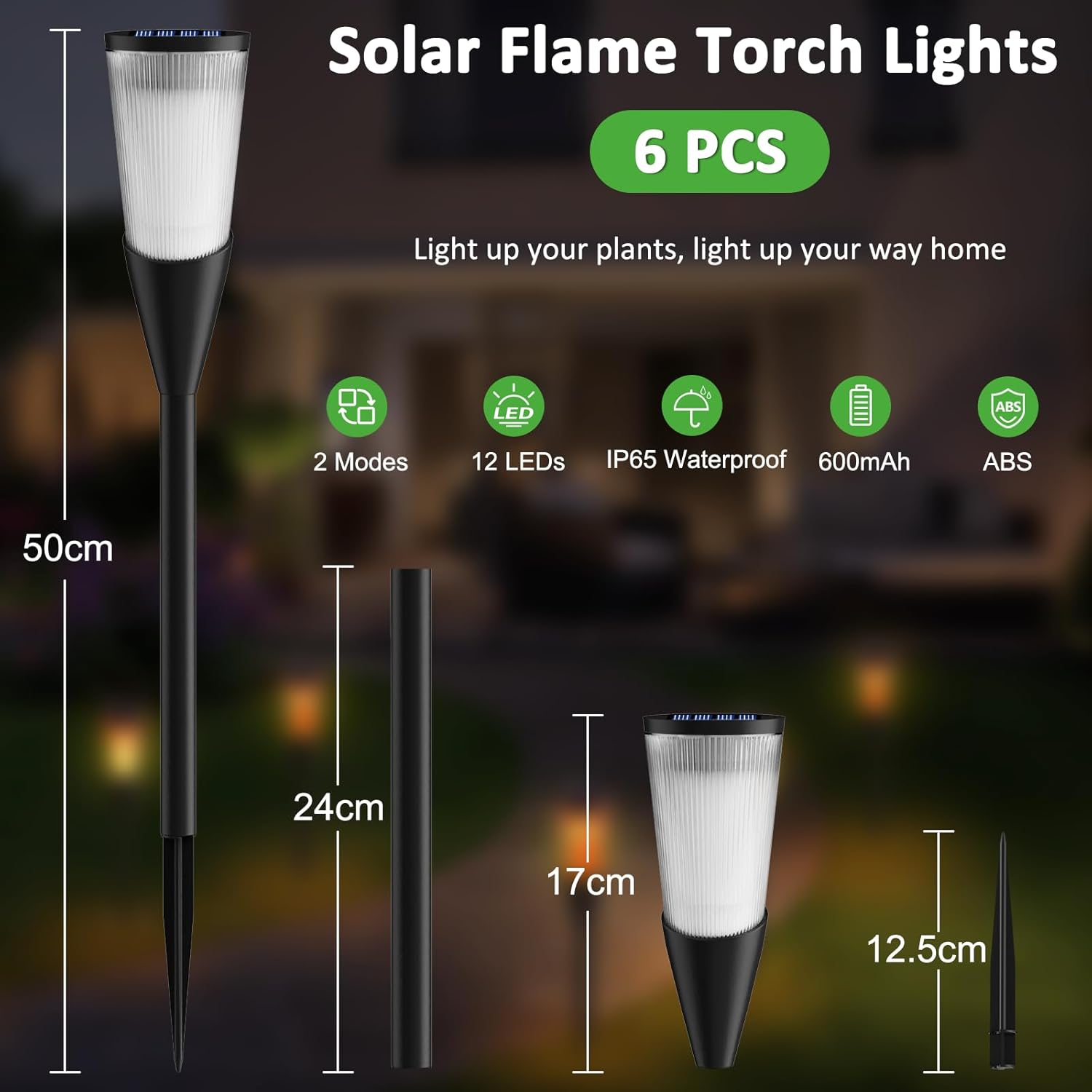 Solar Lights Outdoor Garden 6 Pack Solar Torch Light with Flickering Flame 600mAh Pathway Light Outside IP65 Waterproof Outdoor Decor for Patio Pathways Lawn 