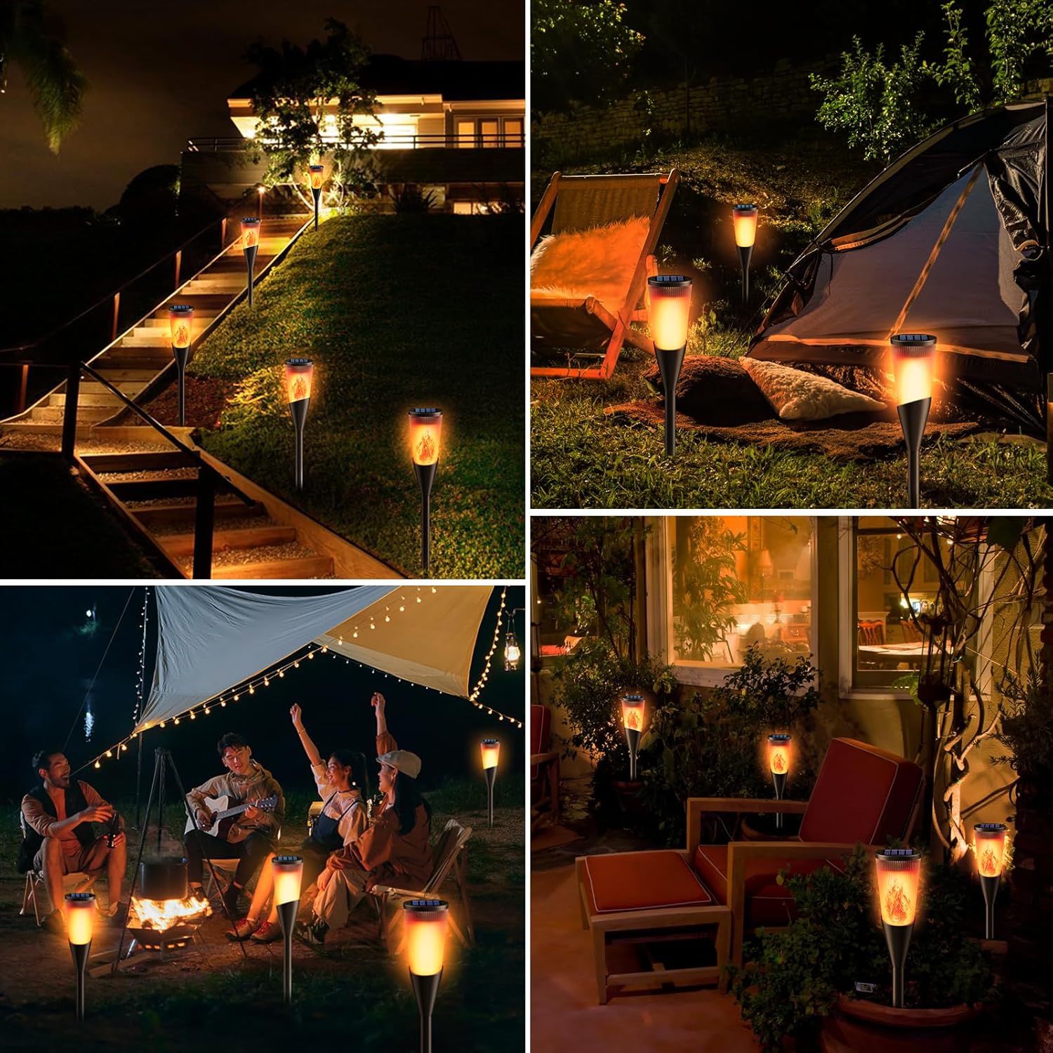 Solar Lights Outdoor Garden 6 Pack Solar Torch Light with Flickering Flame 600mAh Pathway Light Outside IP65 Waterproof Outdoor Decor for Patio Pathways Lawn 