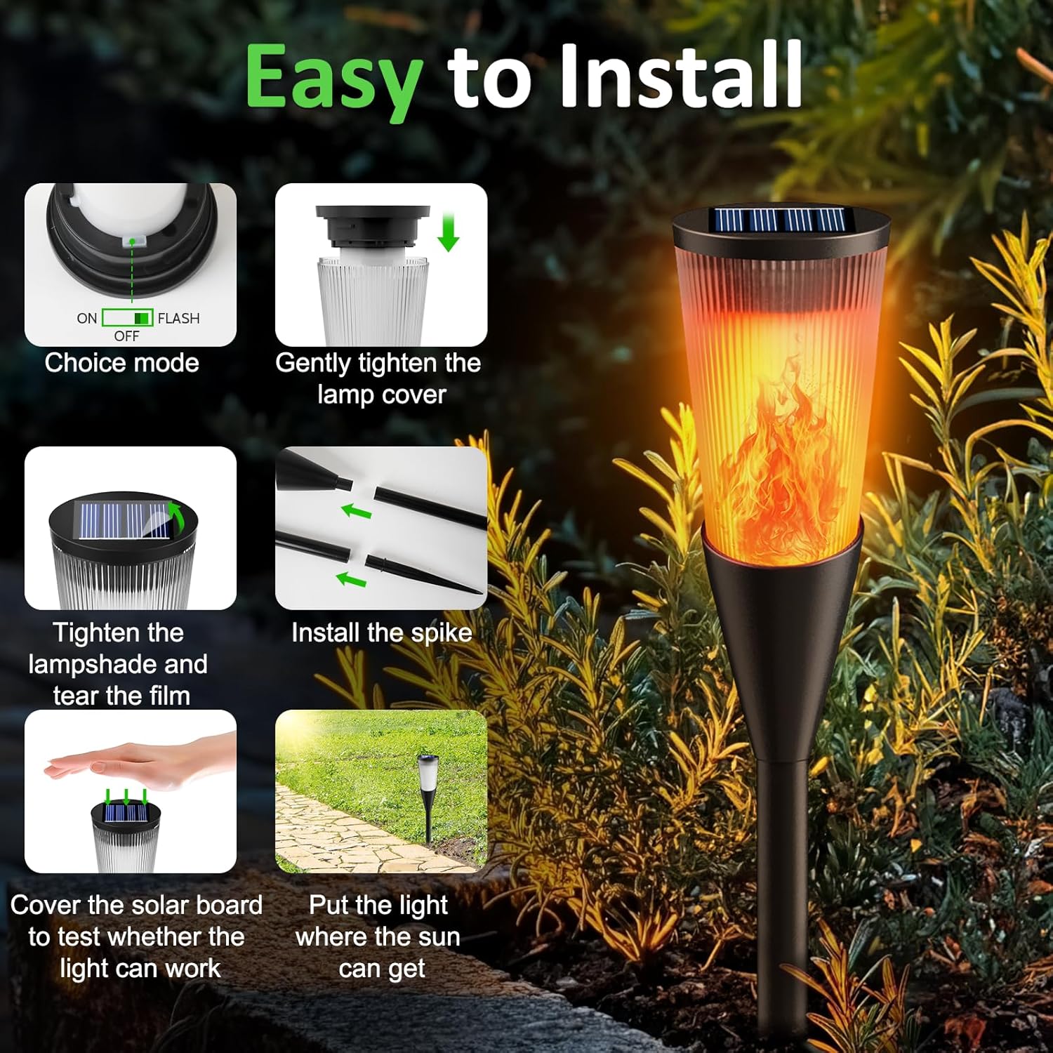 Solar Lights Outdoor Garden 6 Pack Solar Torch Light with Flickering Flame 600mAh Pathway Light Outside IP65 Waterproof Outdoor Decor for Patio Pathways Lawn 
