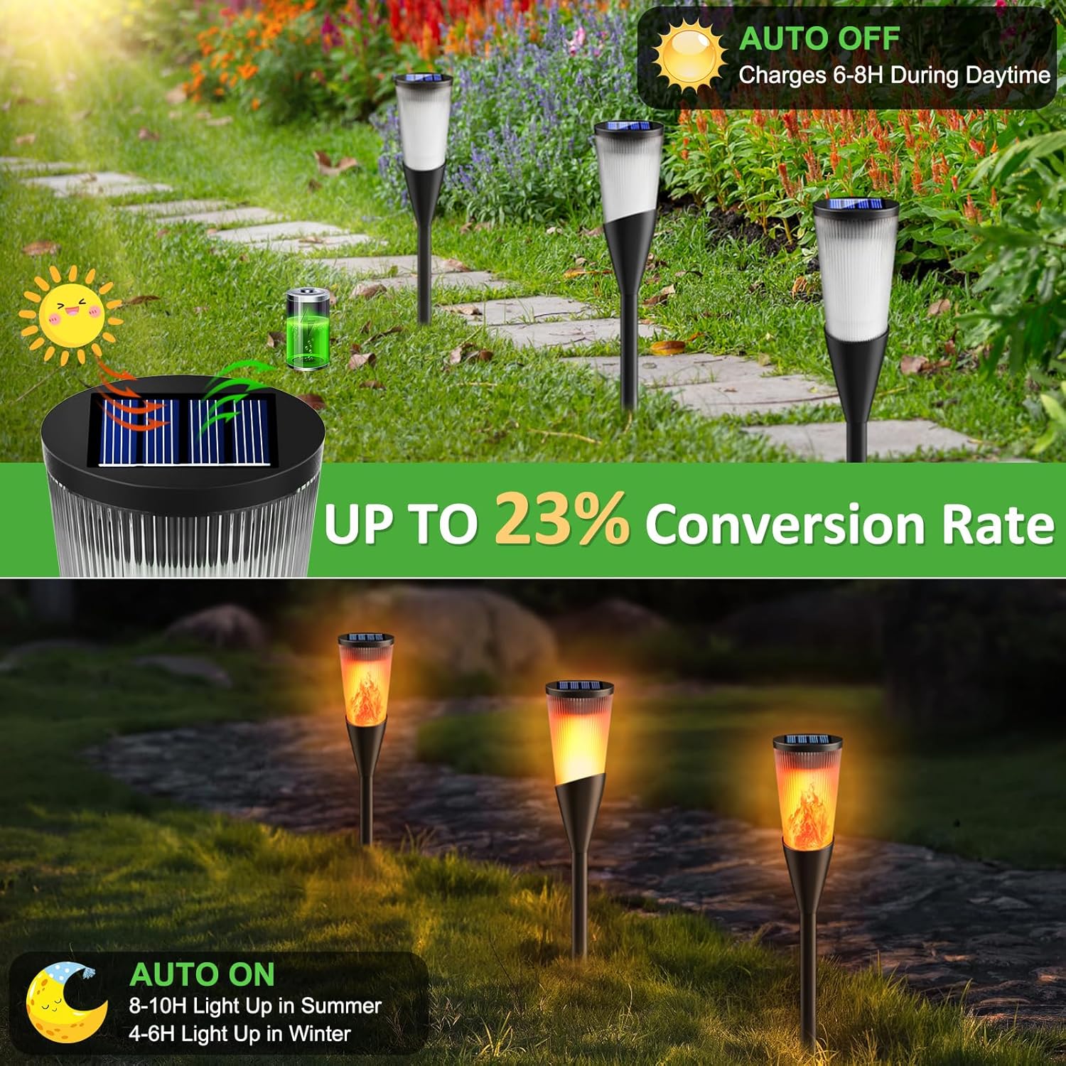 Solar Lights Outdoor Garden 6 Pack Solar Torch Light with Flickering Flame 600mAh Pathway Light Outside IP65 Waterproof Outdoor Decor for Patio Pathways Lawn 
