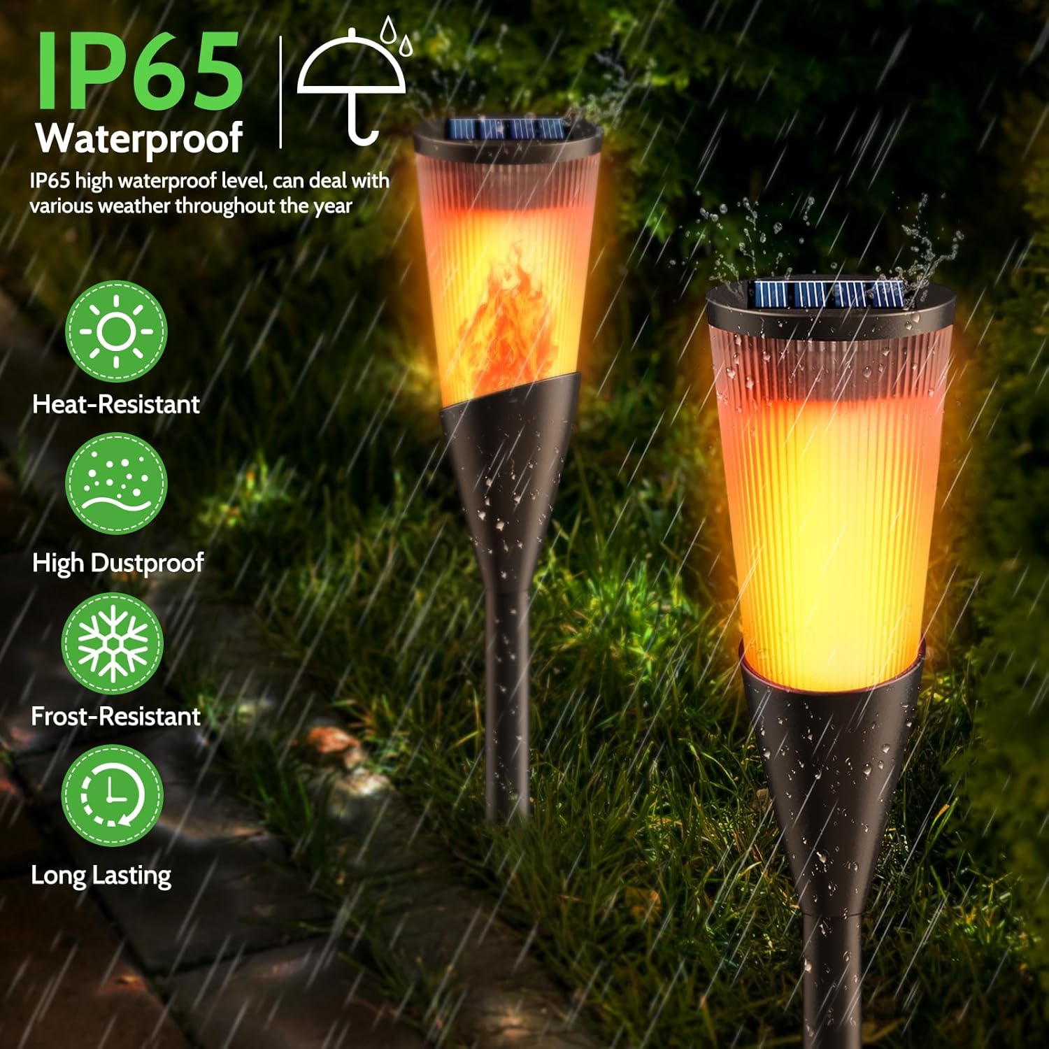 Solar Lights Outdoor Garden 6 Pack Solar Torch Light with Flickering Flame 600mAh Pathway Light Outside IP65 Waterproof Outdoor Decor for Patio Pathways Lawn 