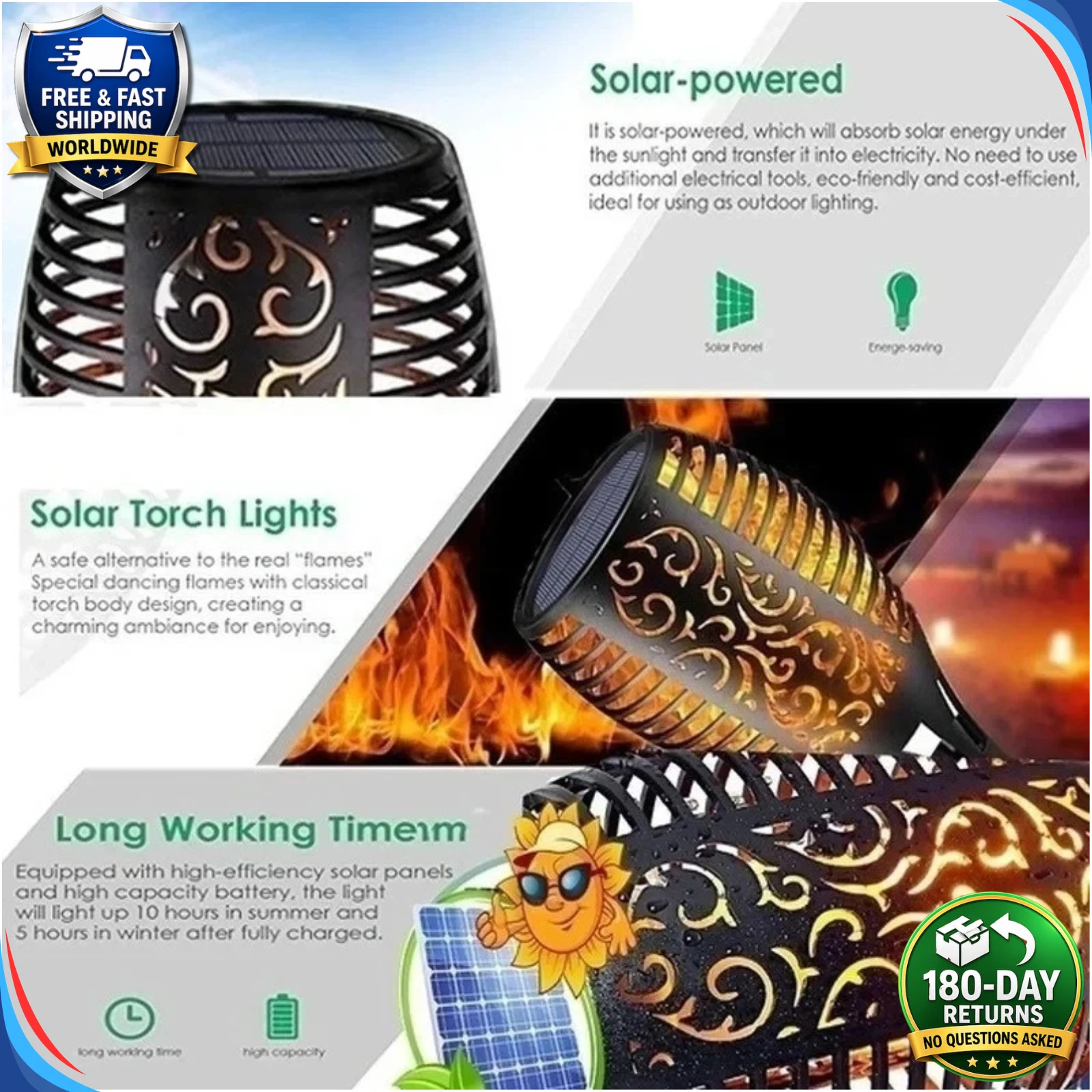 (12 pcs) Solar Flame Lights Flickering Outdoor Garden Pathway Landscape Torch Lamp