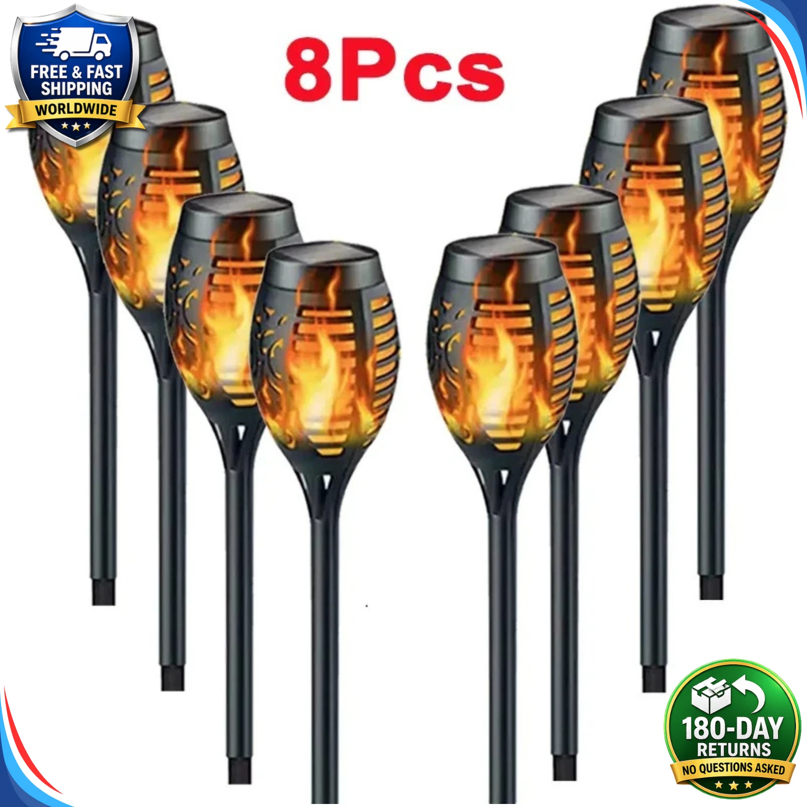 (12 pcs) Solar Flame Lights Flickering Outdoor Garden Pathway Landscape Torch Lamp
