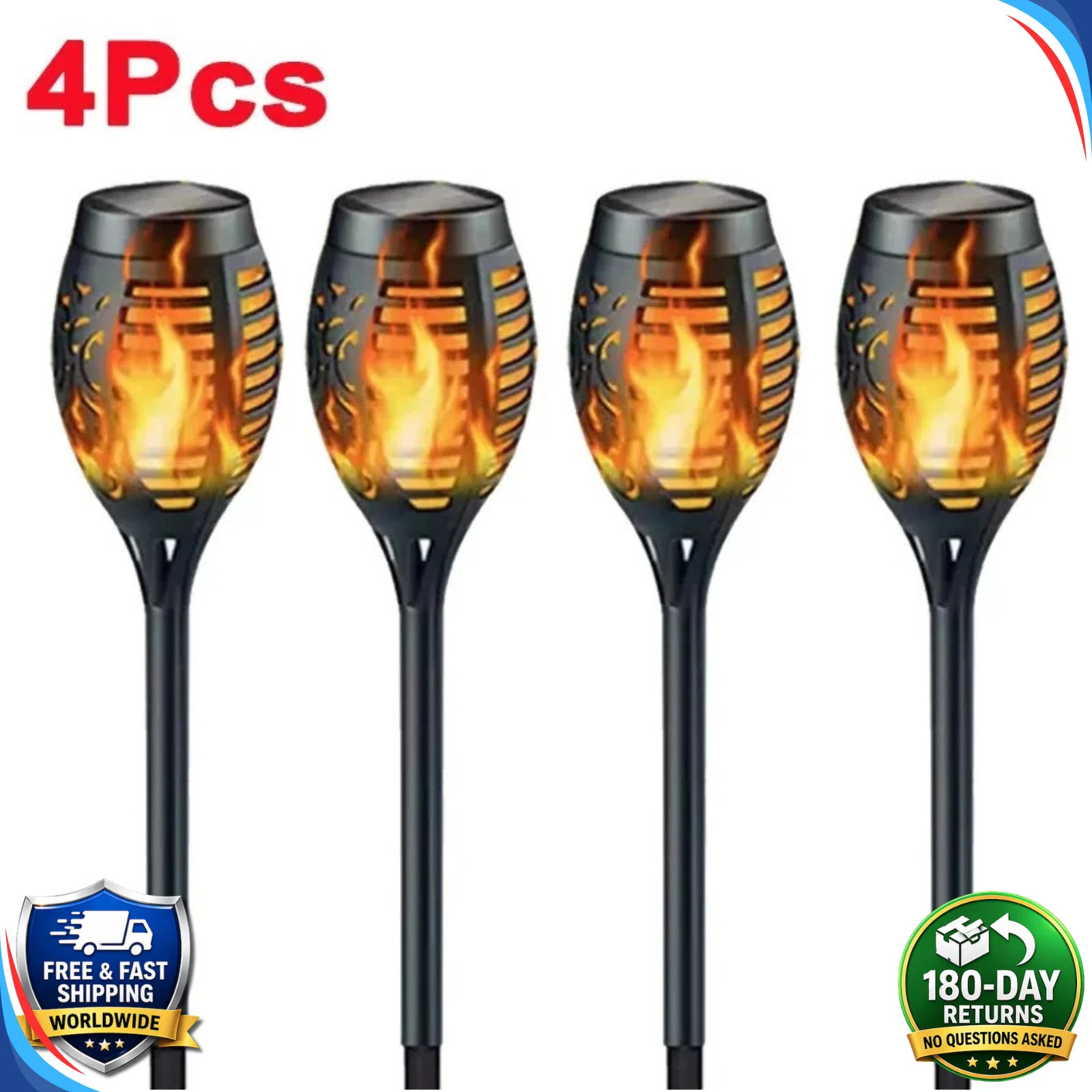 (12 pcs) Solar Flame Lights Flickering Outdoor Garden Pathway Landscape Torch Lamp