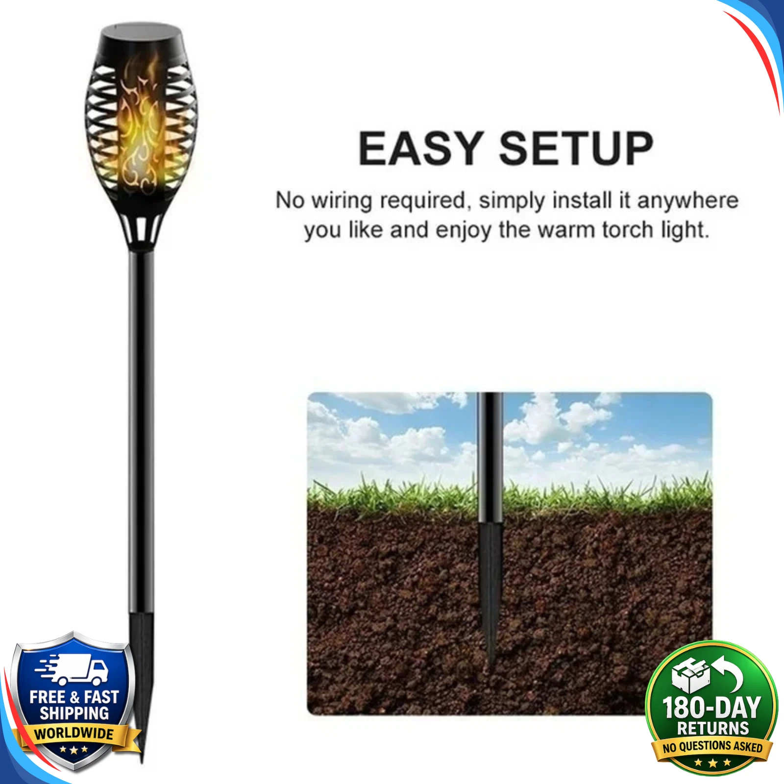 (12 pcs) Solar Flame Lights Flickering Outdoor Garden Pathway Landscape Torch Lamp