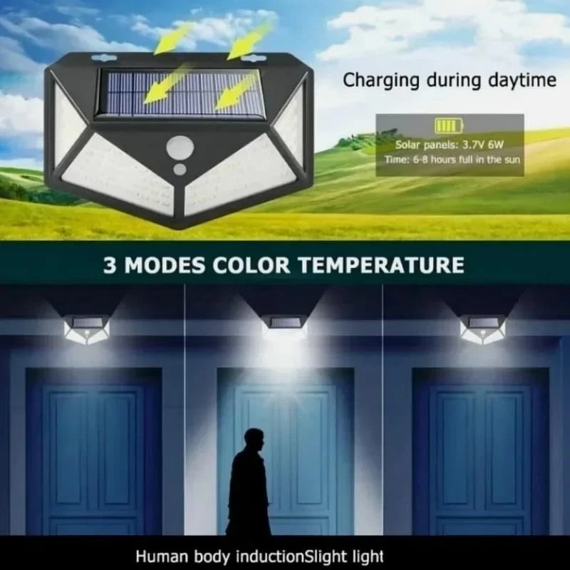 Solar Security Lights with Motion Sensor 3 Mode Outdoor Wall Light