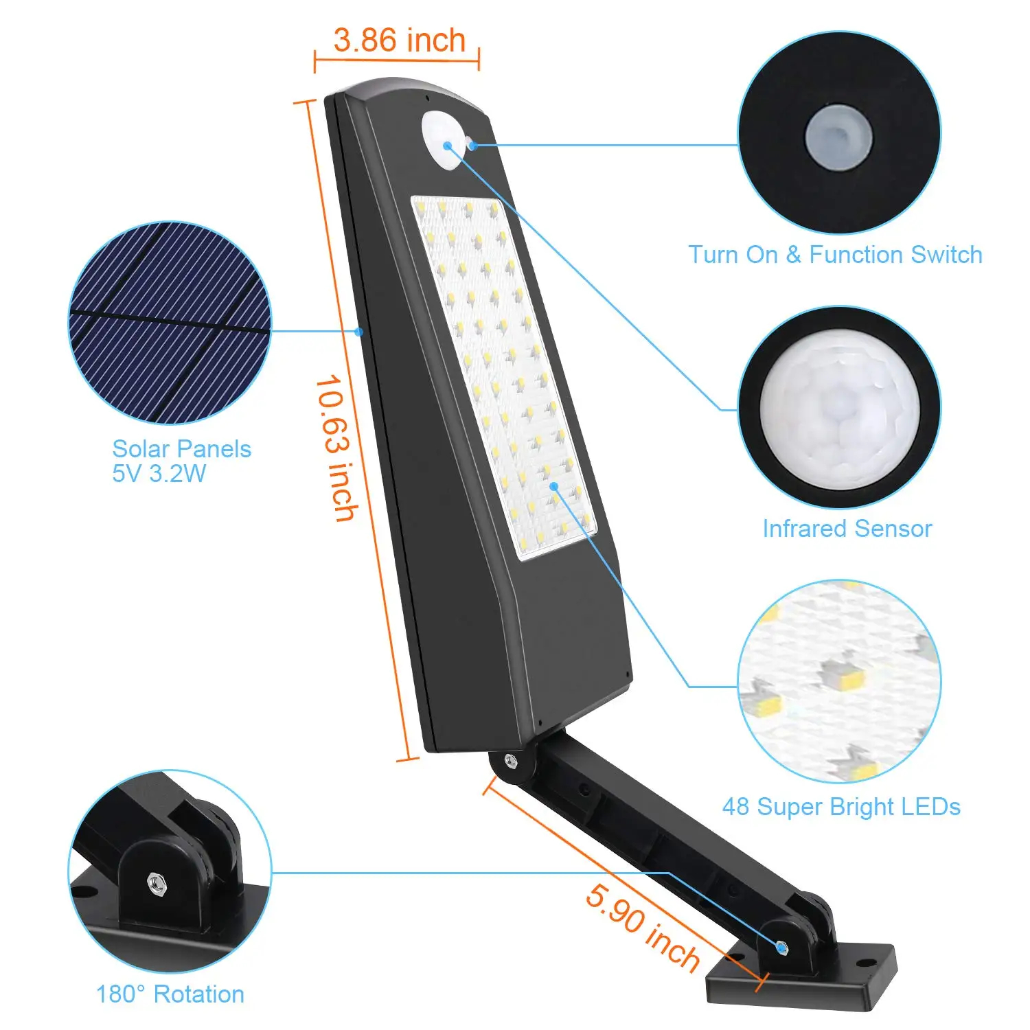 (White) Outdoor Solar Wall Light 48 LED Remote Control Waterproof 1000LM Garden Sconce for Porch Yard Lighting