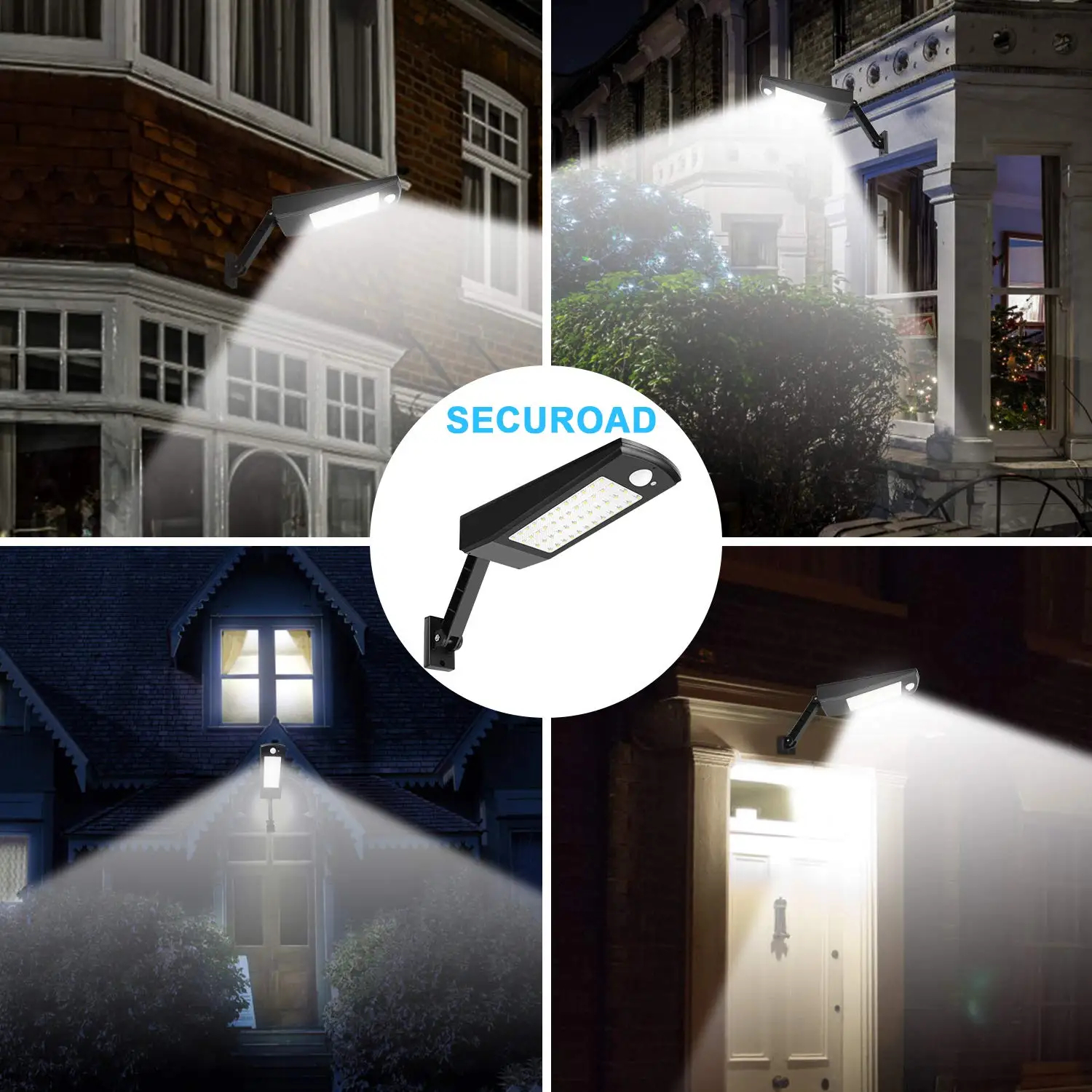 (White) Outdoor Solar Wall Light 48 LED Remote Control Waterproof 1000LM Garden Sconce for Porch Yard Lighting