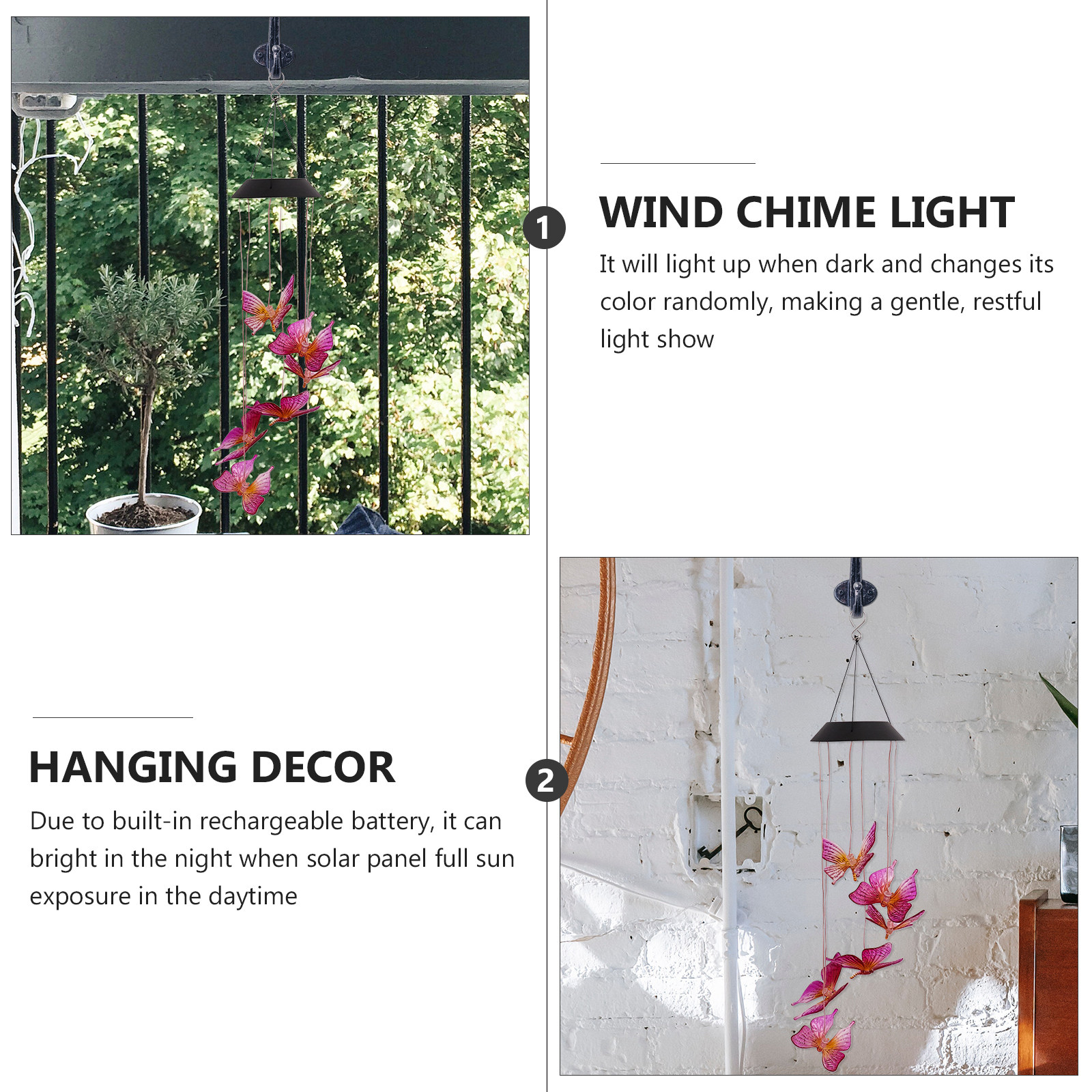 6-Light Solar Wind Chime Lamp LED Hanging Color Changing Garden Light Outdoor Decor for Patio Yard Tree Living Room Bedroom