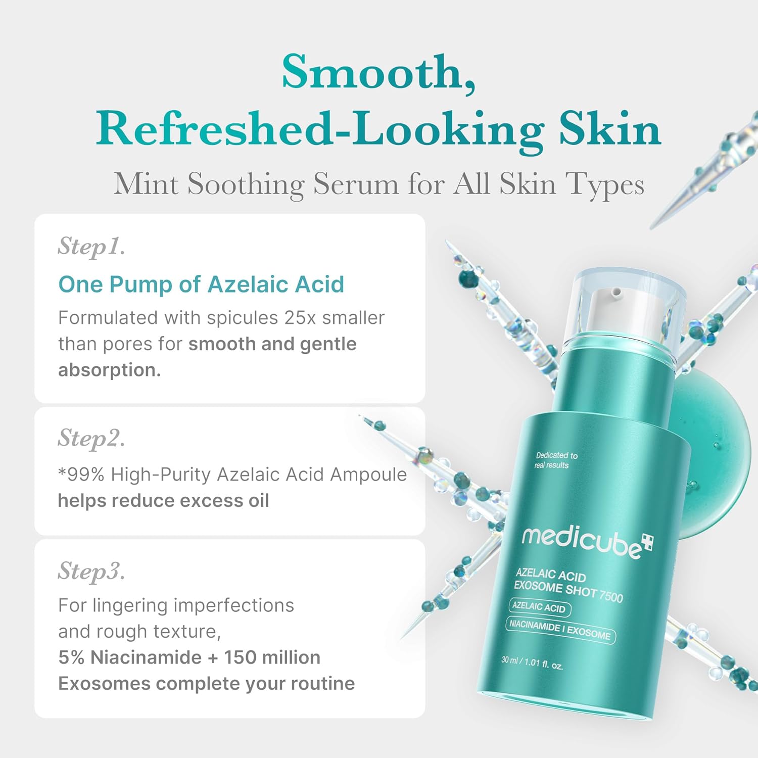 medicube Azelaic Acid Exosome Shot Serum 7500 Deep Hydration for Smooth Even Skin Texture for After Spot Care with Azelaic Acid Niacinamide Korean Skincare 30ml