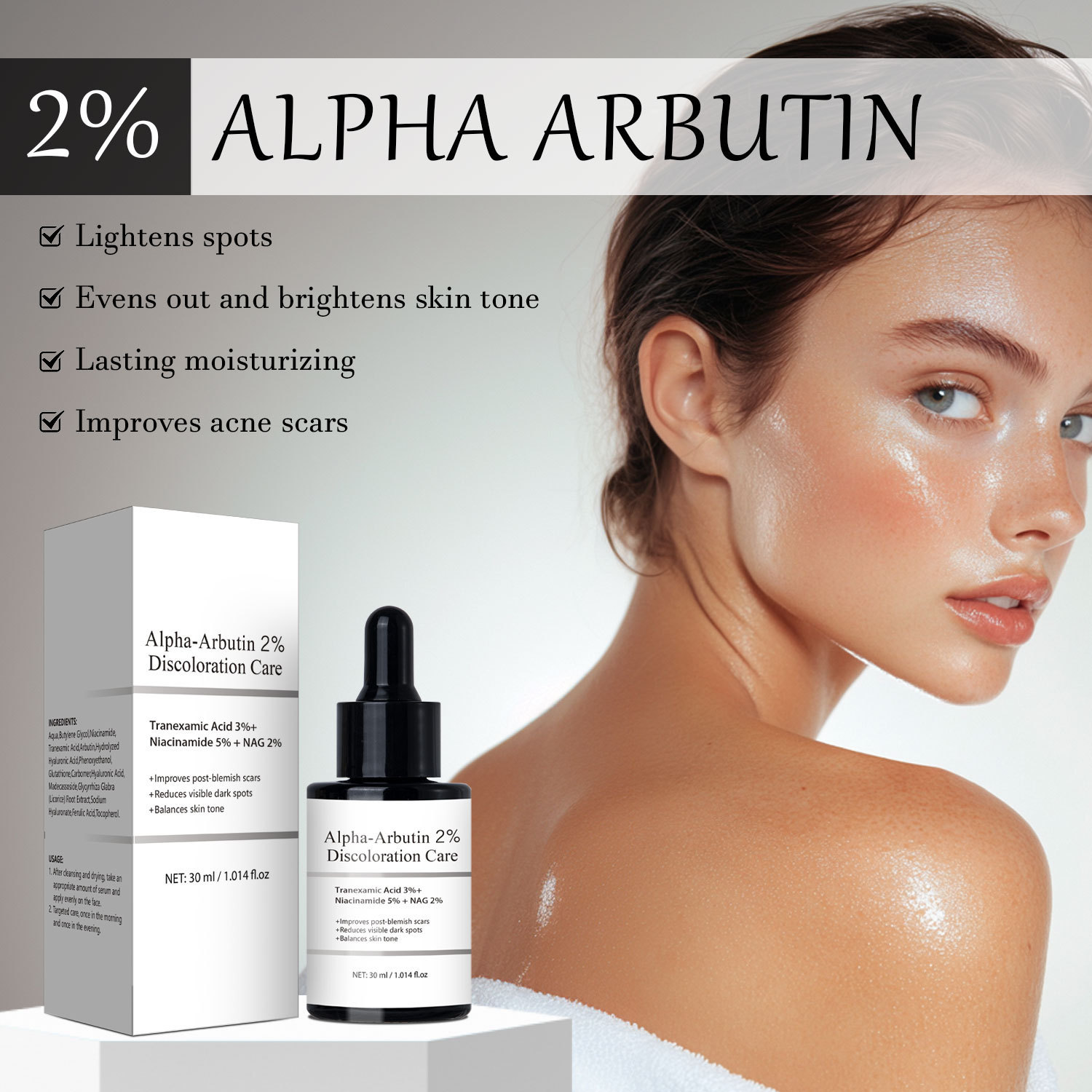 2% Alpha Arbutin Essence Liquid Hydrating Moisturising Facial Serum for Skin Care Home Use Natural