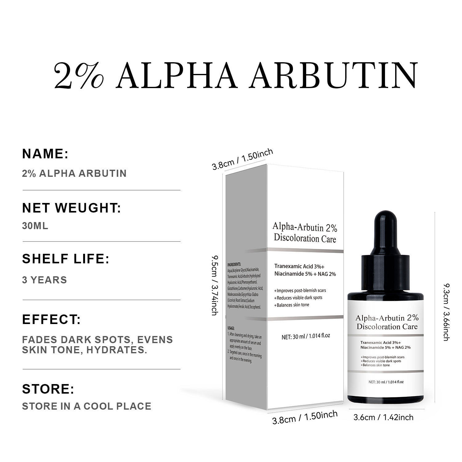 2% Alpha Arbutin Essence Liquid Hydrating Moisturising Facial Serum for Skin Care Home Use Natural