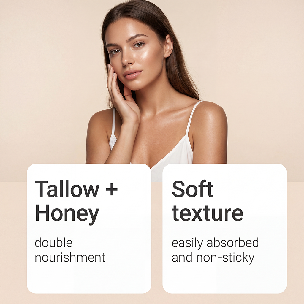 Tallow Honey Facial Cream Daily Moisturizing Soft Smooth Delicate Refreshing Fast Absorbing Hydrating Care For Face Skin