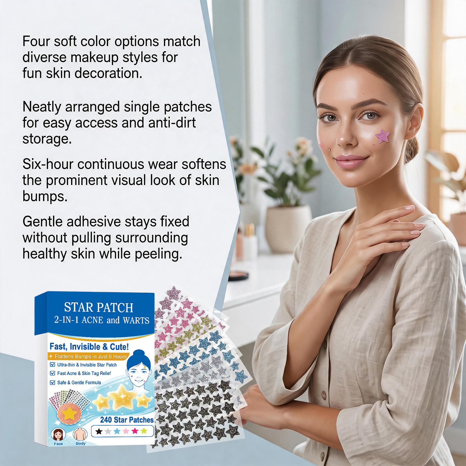 Star Colored Acne Patches Gentle Clean Skin Surface Thin Invisible Long Last Secure Tear Mild Comfort Skin Care