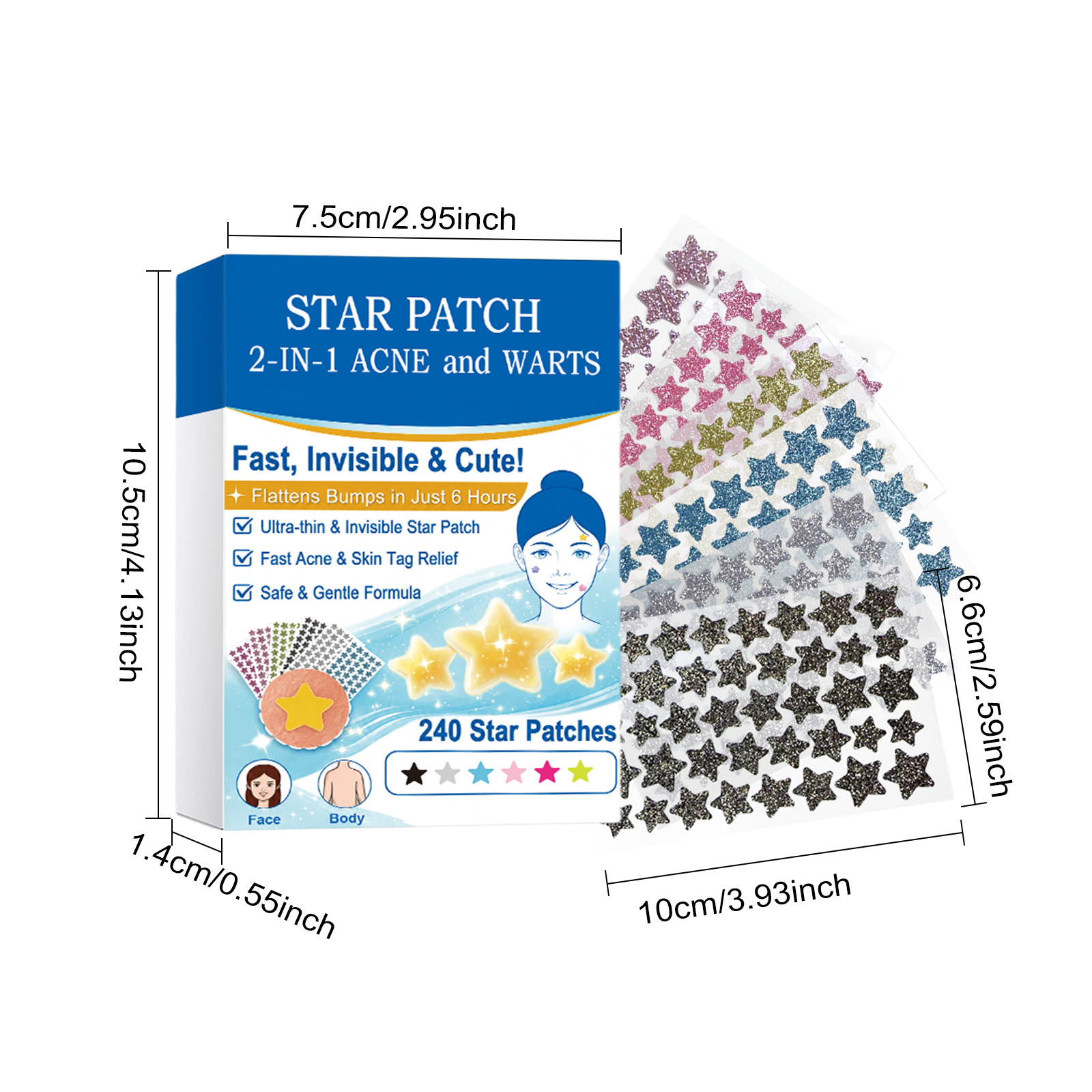 Star Colored Acne Patches Gentle Clean Skin Surface Thin Invisible Long Last Secure Tear Mild Comfort Skin Care