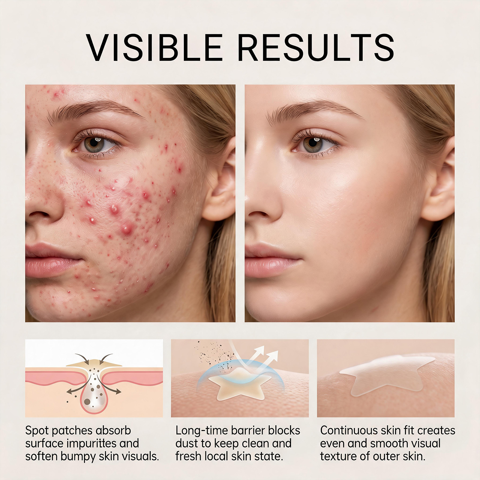 Star Colored Acne Patches Gentle Clean Skin Surface Thin Invisible Long Last Secure Tear Mild Comfort Skin Care