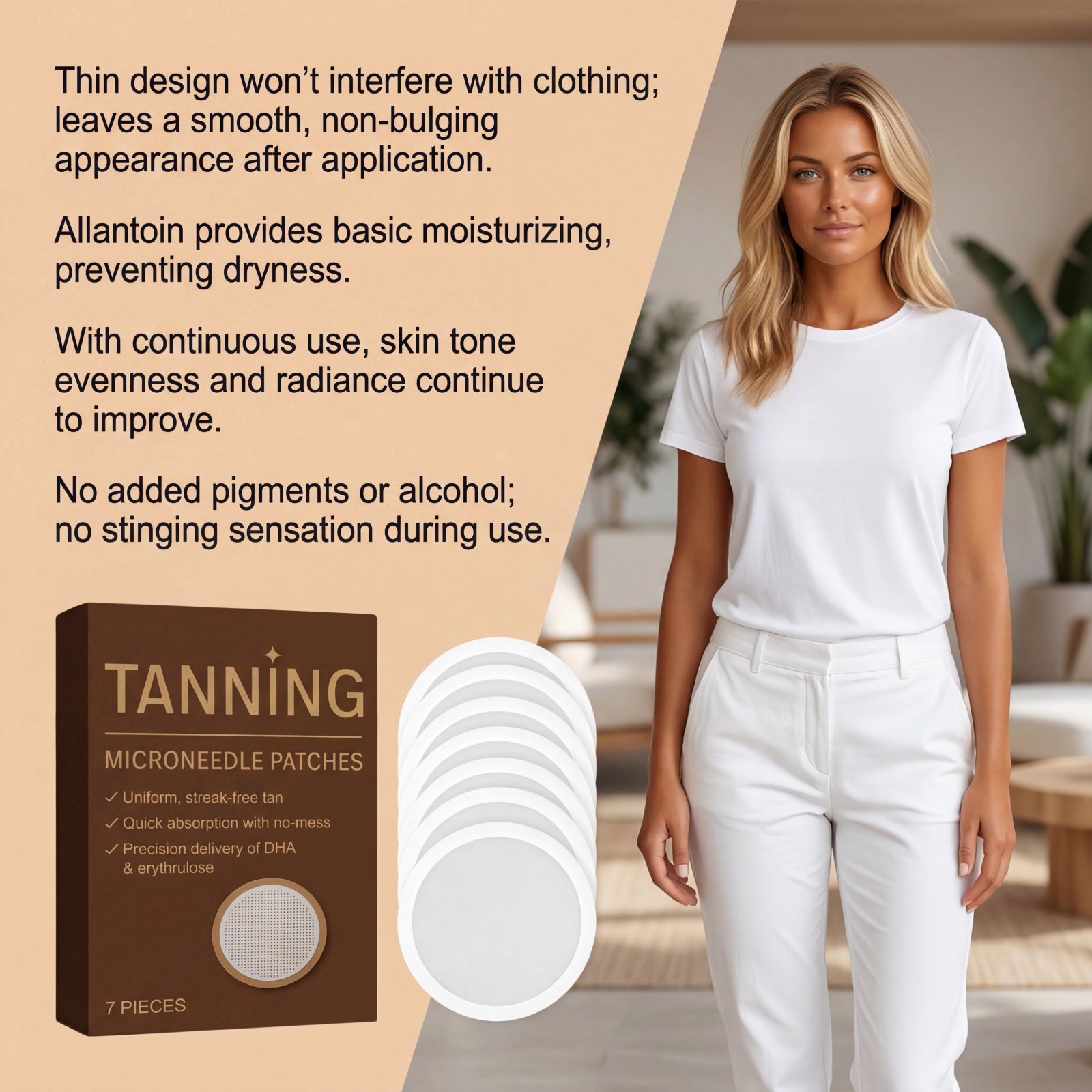 Transdermal Tanning Patch Sunless Microneedle Fit Fast Coloring Allantoin Moisturizing Natural Skin Tone Care