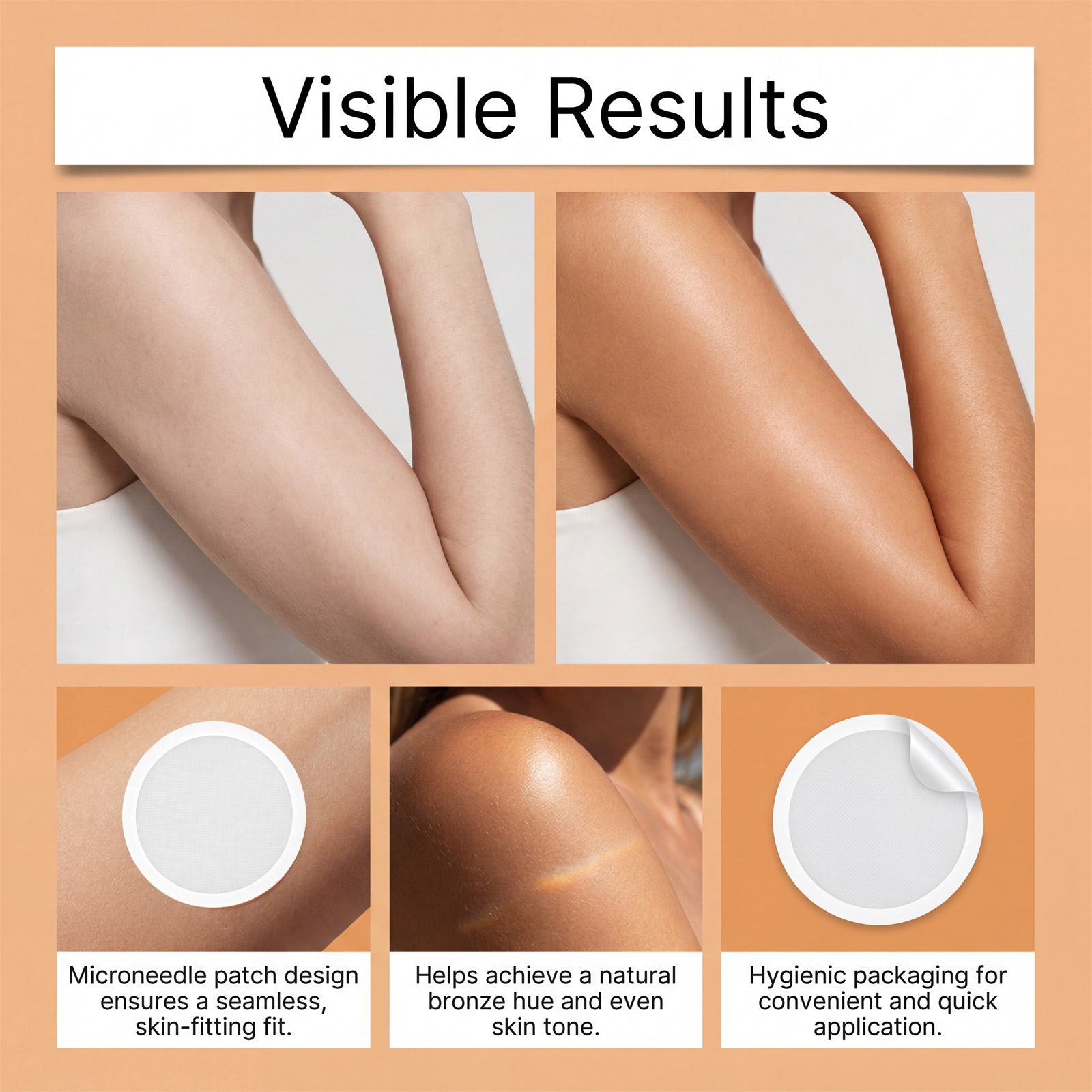 Transdermal Tanning Patch Sunless Microneedle Fit Fast Coloring Allantoin Moisturizing Natural Skin Tone Care
