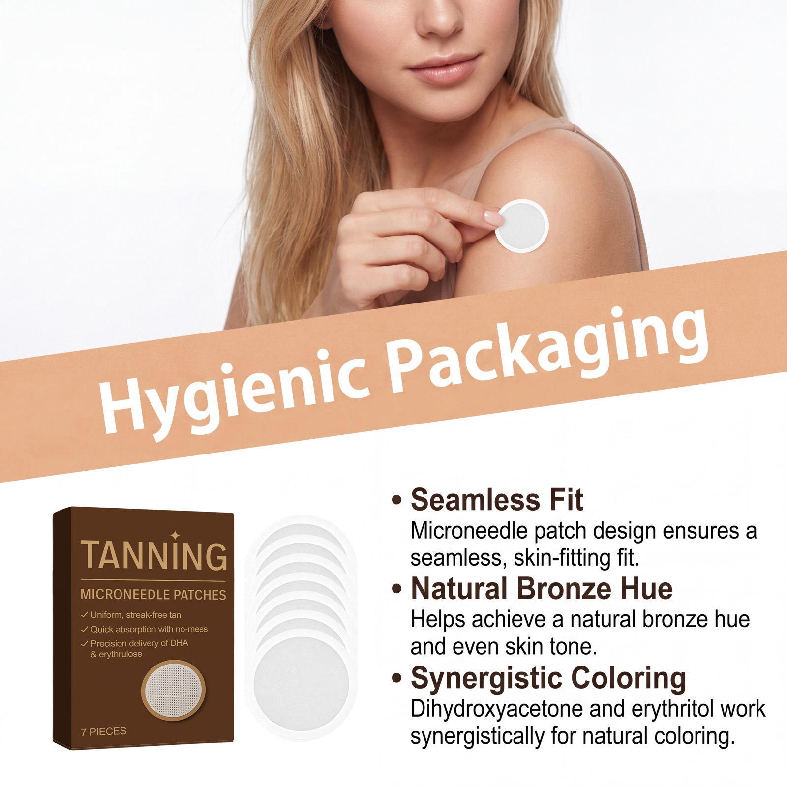 Transdermal Tanning Patch Sunless Microneedle Fit Fast Coloring Allantoin Moisturizing Natural Skin Tone Care