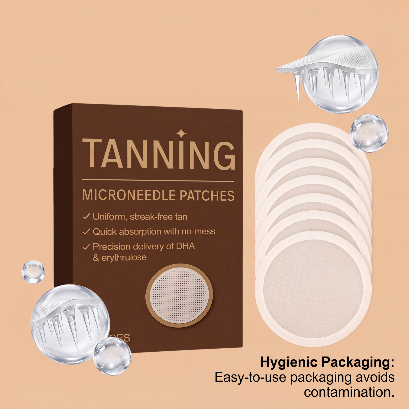 Transdermal Tanning Patch Sunless Microneedle Fit Fast Coloring Allantoin Moisturizing Natural Skin Tone Care
