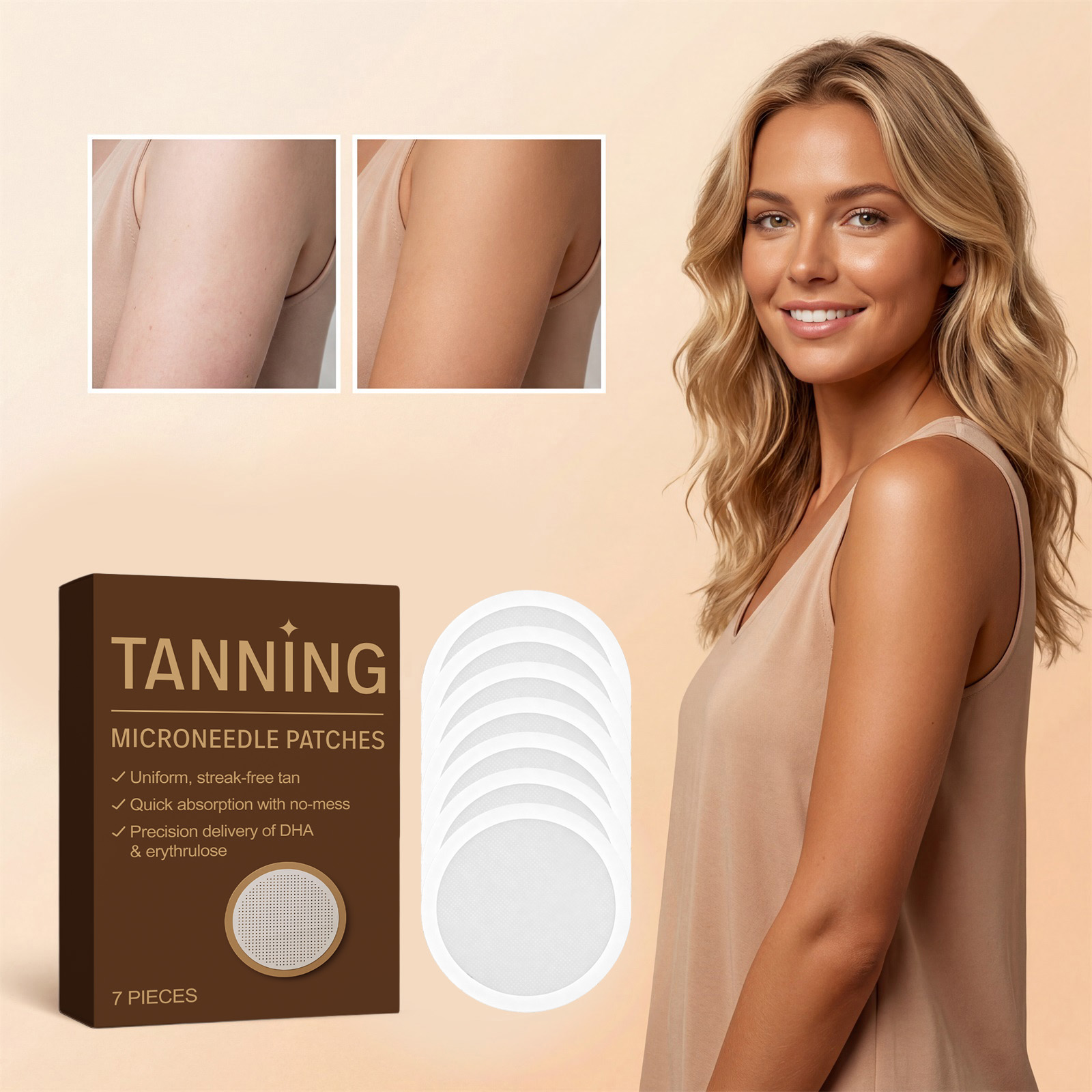 Transdermal Tanning Patch Sunless Microneedle Fit Fast Coloring Allantoin Moisturizing Natural Skin Tone Care