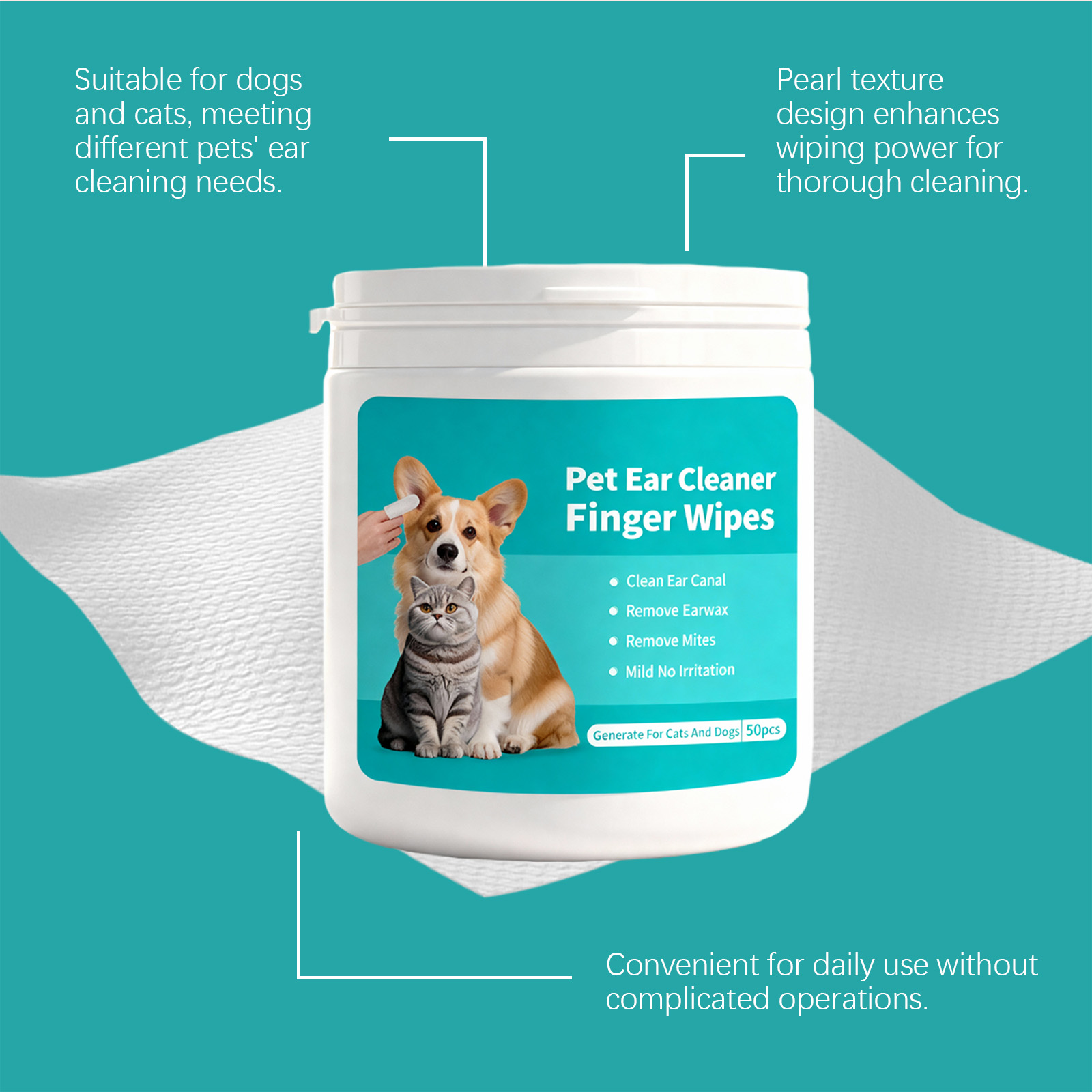 Pet Ear Cleaning Finger Wipes Gentle Remove Ear Dirt Odor For Daily Pet Care