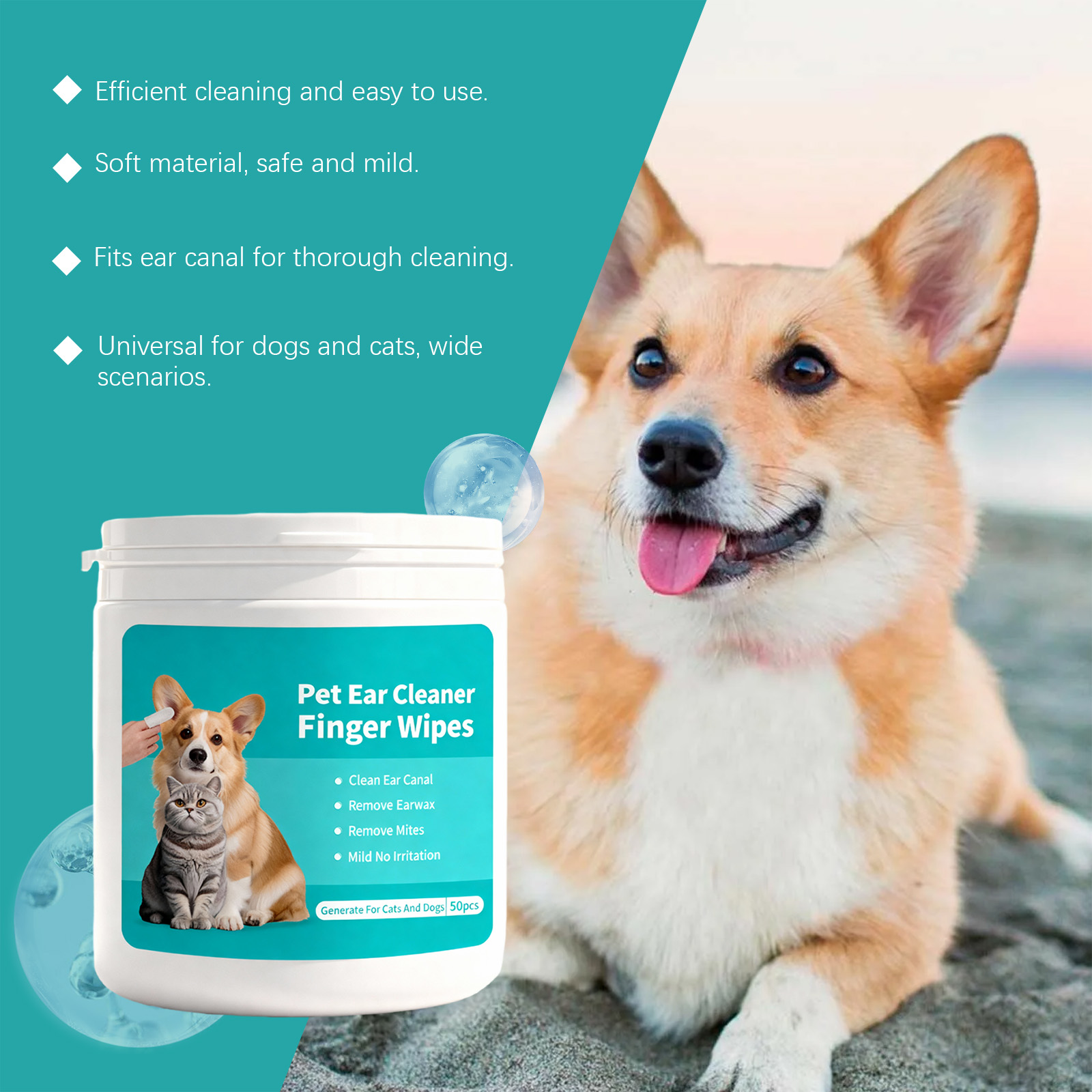 Pet Ear Cleaning Finger Wipes Gentle Remove Ear Dirt Odor For Daily Pet Care