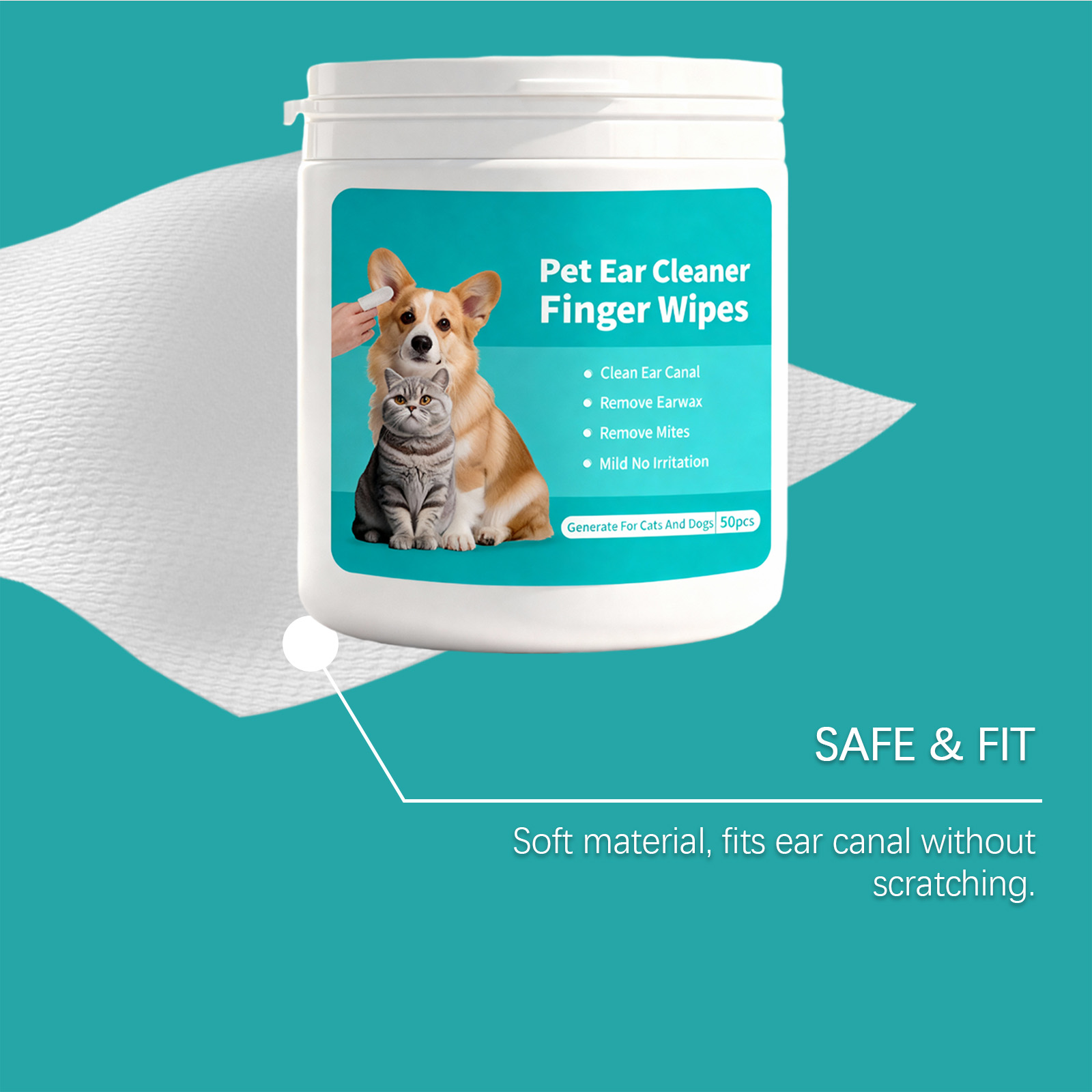 Pet Ear Cleaning Finger Wipes Gentle Remove Ear Dirt Odor For Daily Pet Care