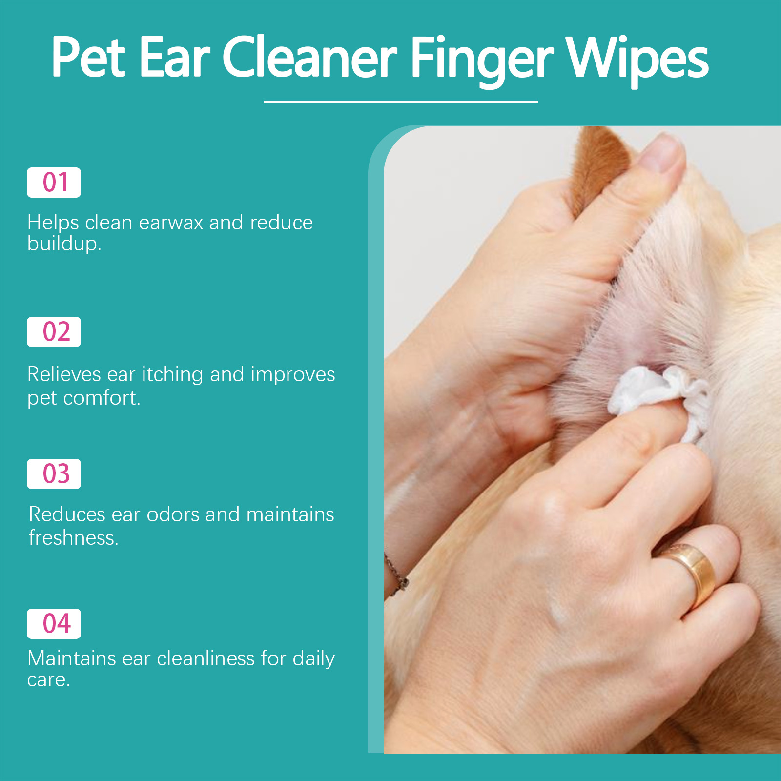 Pet Ear Cleaning Finger Wipes Gentle Remove Ear Dirt Odor For Daily Pet Care