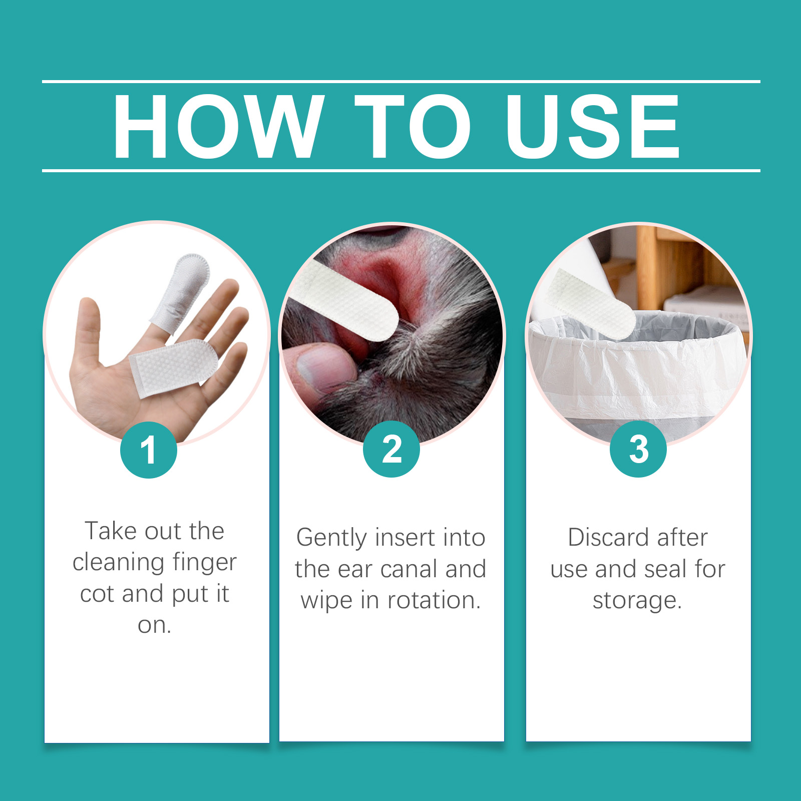 Pet Ear Cleaning Finger Wipes Gentle Remove Ear Dirt Odor For Daily Pet Care