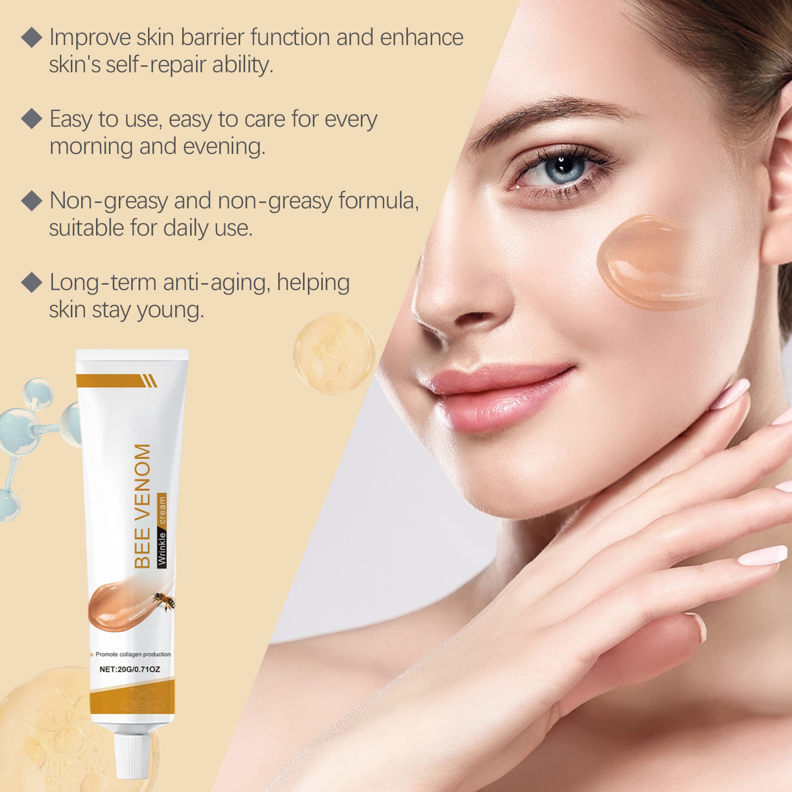 Bee Venom Facial Cream Gentle Care Light Lock Water Boost Skin Elasticity Delicate Moisturizing Face Lotion