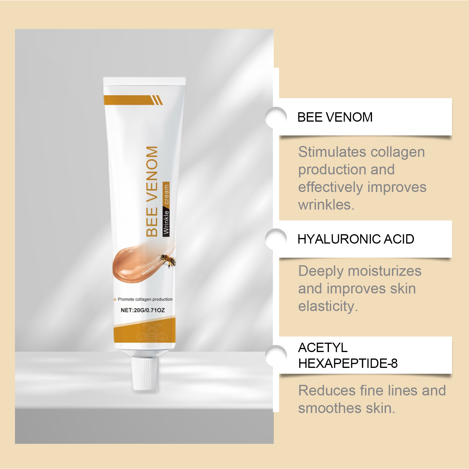 Bee Venom Facial Cream Gentle Care Light Lock Water Boost Skin Elasticity Delicate Moisturizing Face Lotion