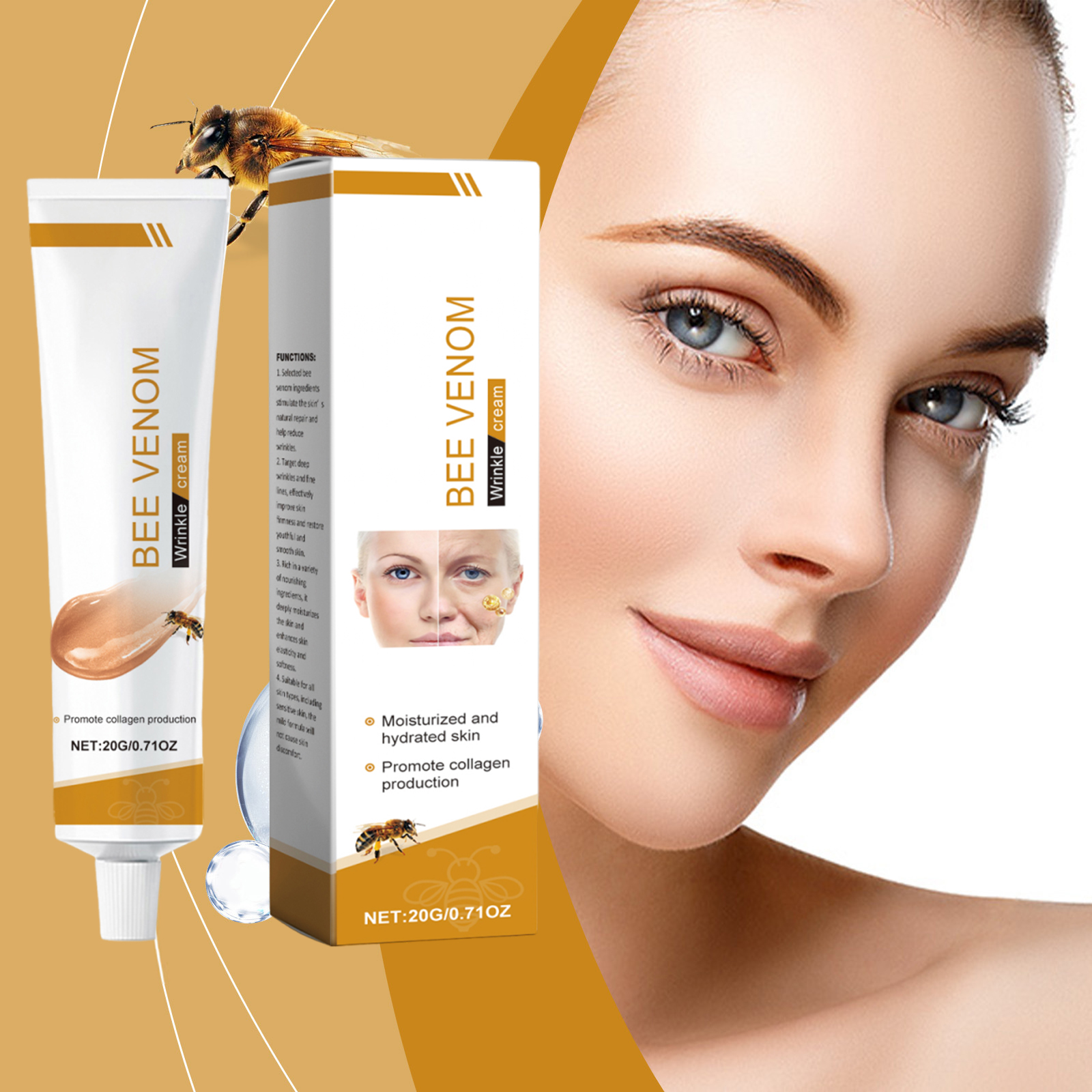 Bee Venom Facial Cream Gentle Care Light Lock Water Boost Skin Elasticity Delicate Moisturizing Face Lotion