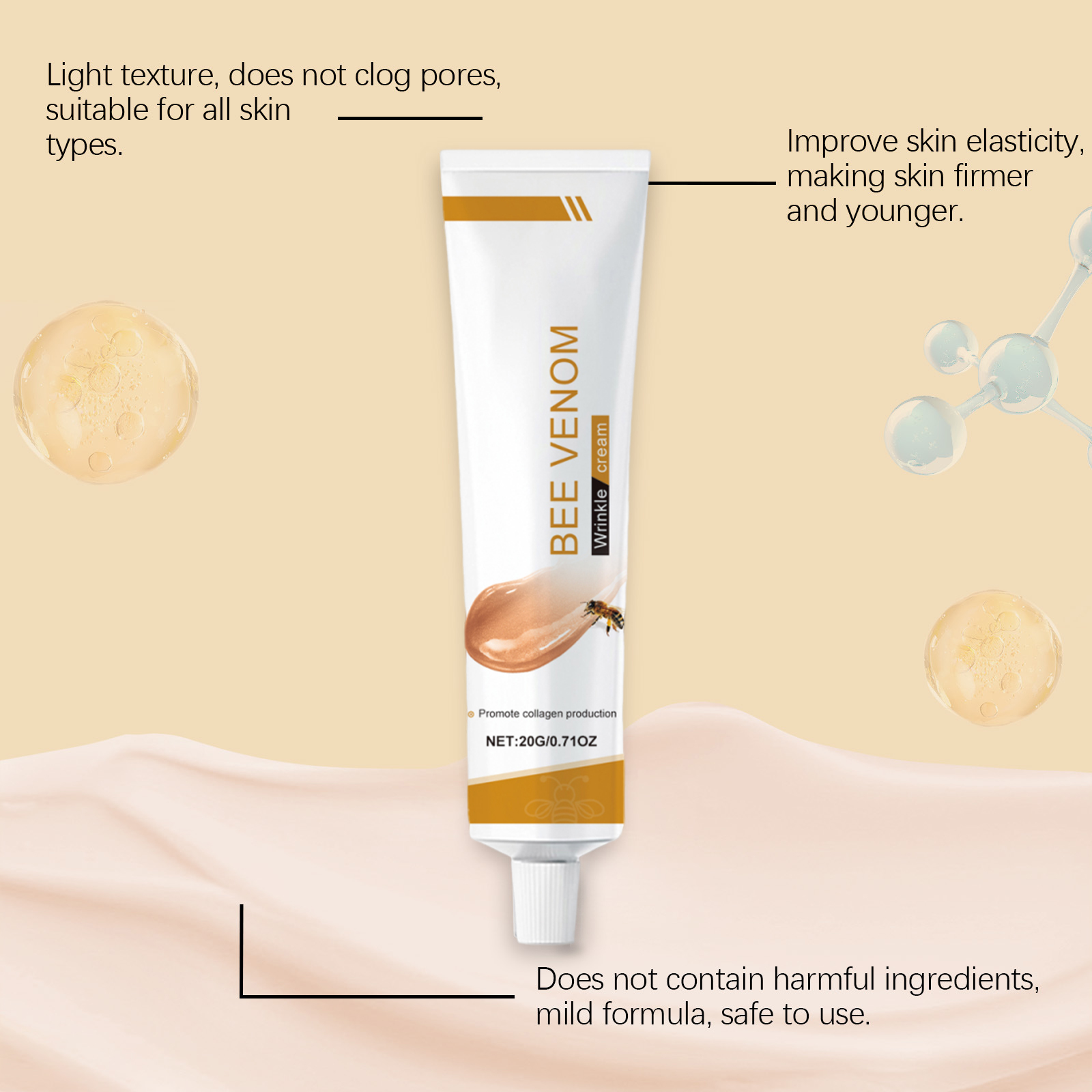 Bee Venom Facial Cream Gentle Care Light Lock Water Boost Skin Elasticity Delicate Moisturizing Face Lotion