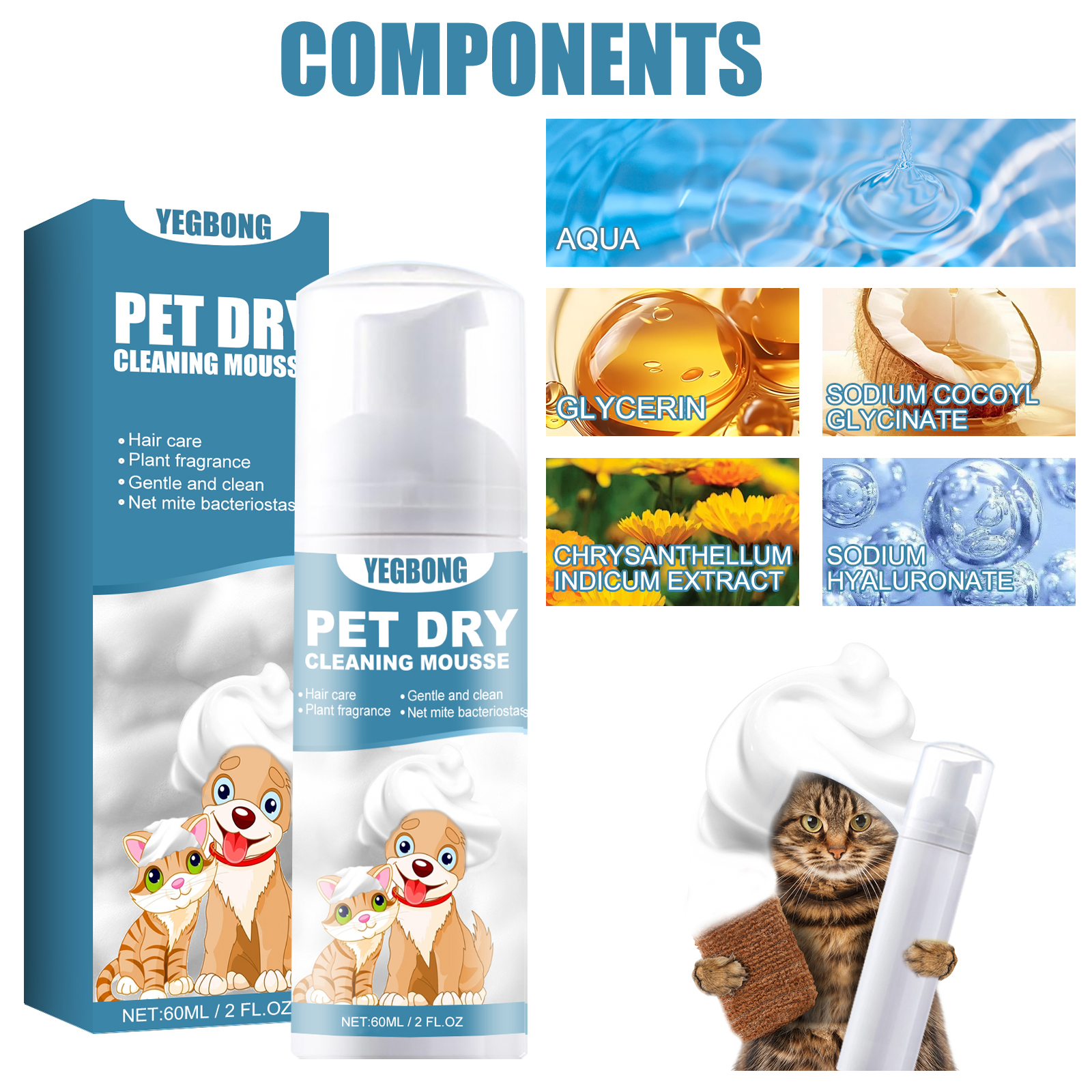 Pet Dry Shampoo Foam No Rinse Cleansing Deodorizing For Cats And Dogs Daily Grooming Care