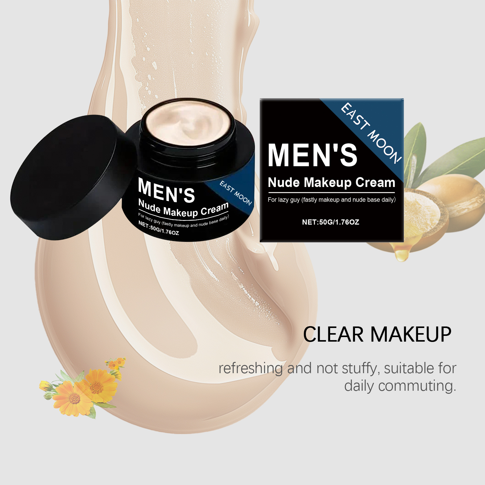 Men Tinted Moisturizer Cream Natural Nude Lightweight Coverage Waterproof Sweat Resistant Daily Face Care 50g