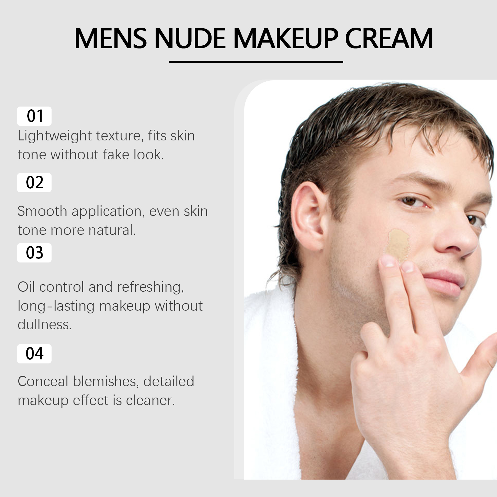 Men Tinted Moisturizer Cream Natural Nude Lightweight Coverage Waterproof Sweat Resistant Daily Face Care 50g