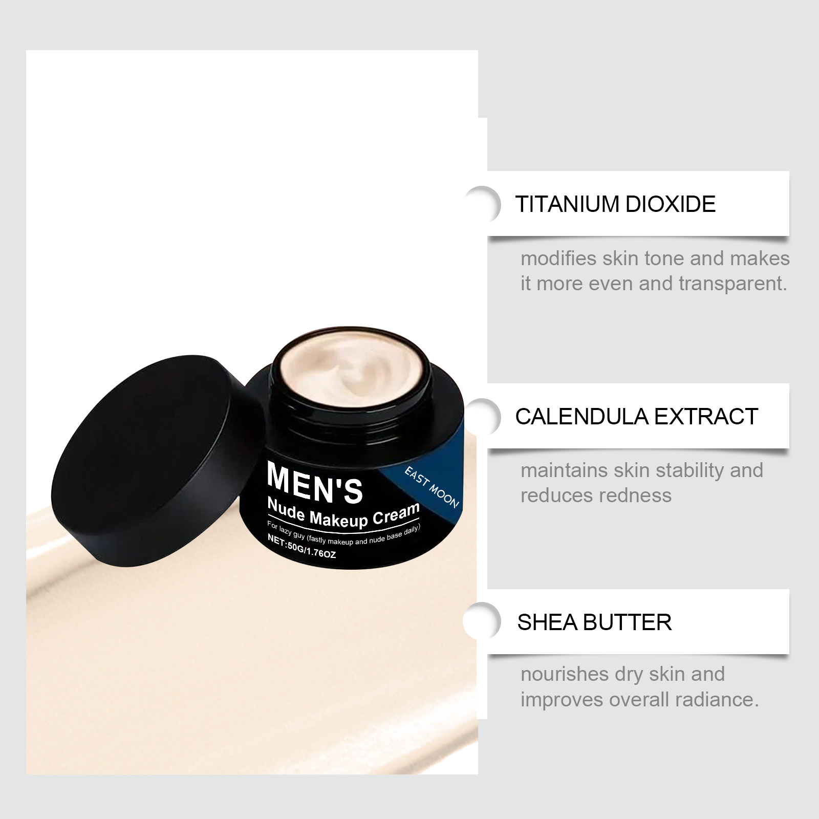 Men Tinted Moisturizer Cream Natural Nude Lightweight Coverage Waterproof Sweat Resistant Daily Face Care 50g