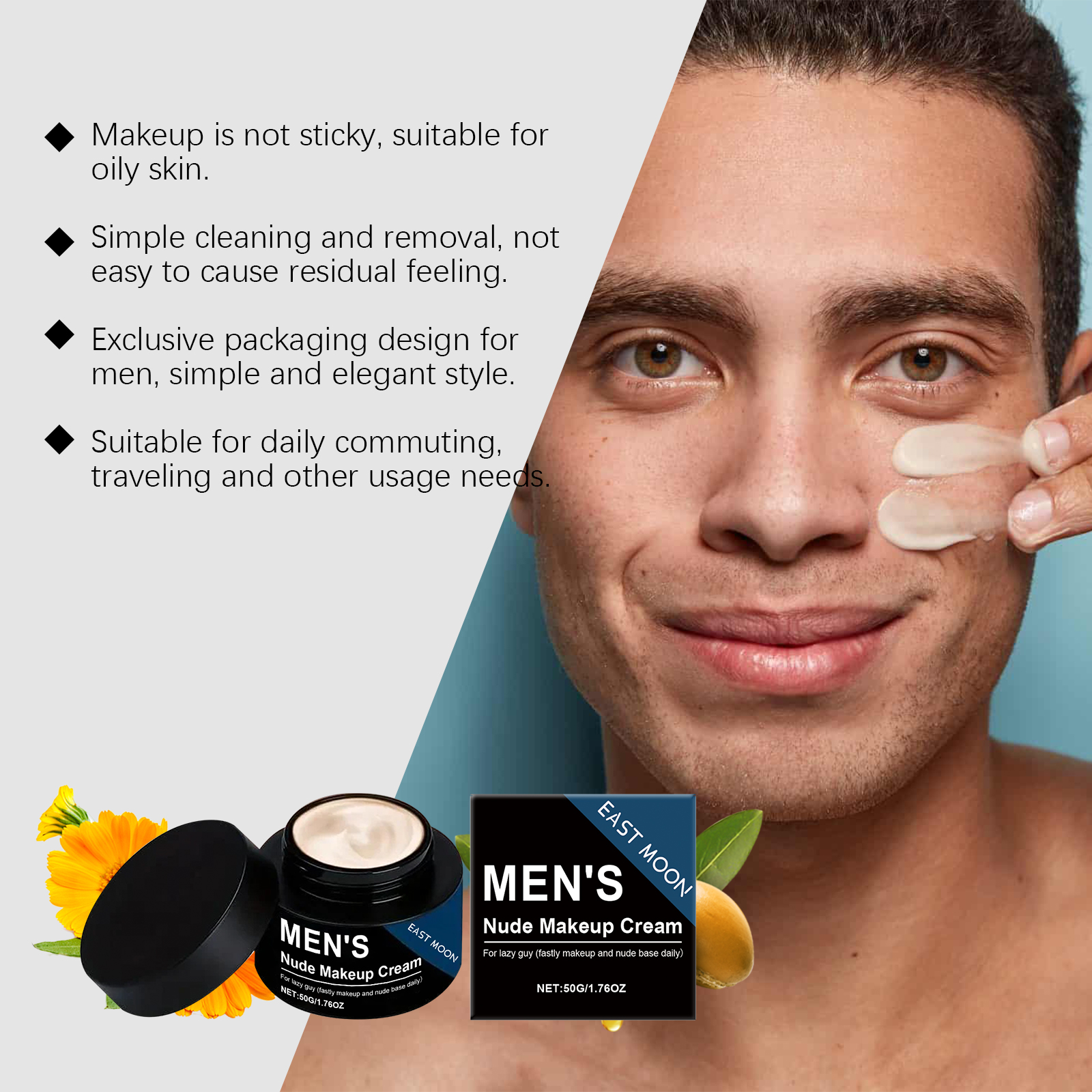 Men Tinted Moisturizer Cream Natural Nude Lightweight Coverage Waterproof Sweat Resistant Daily Face Care 50g