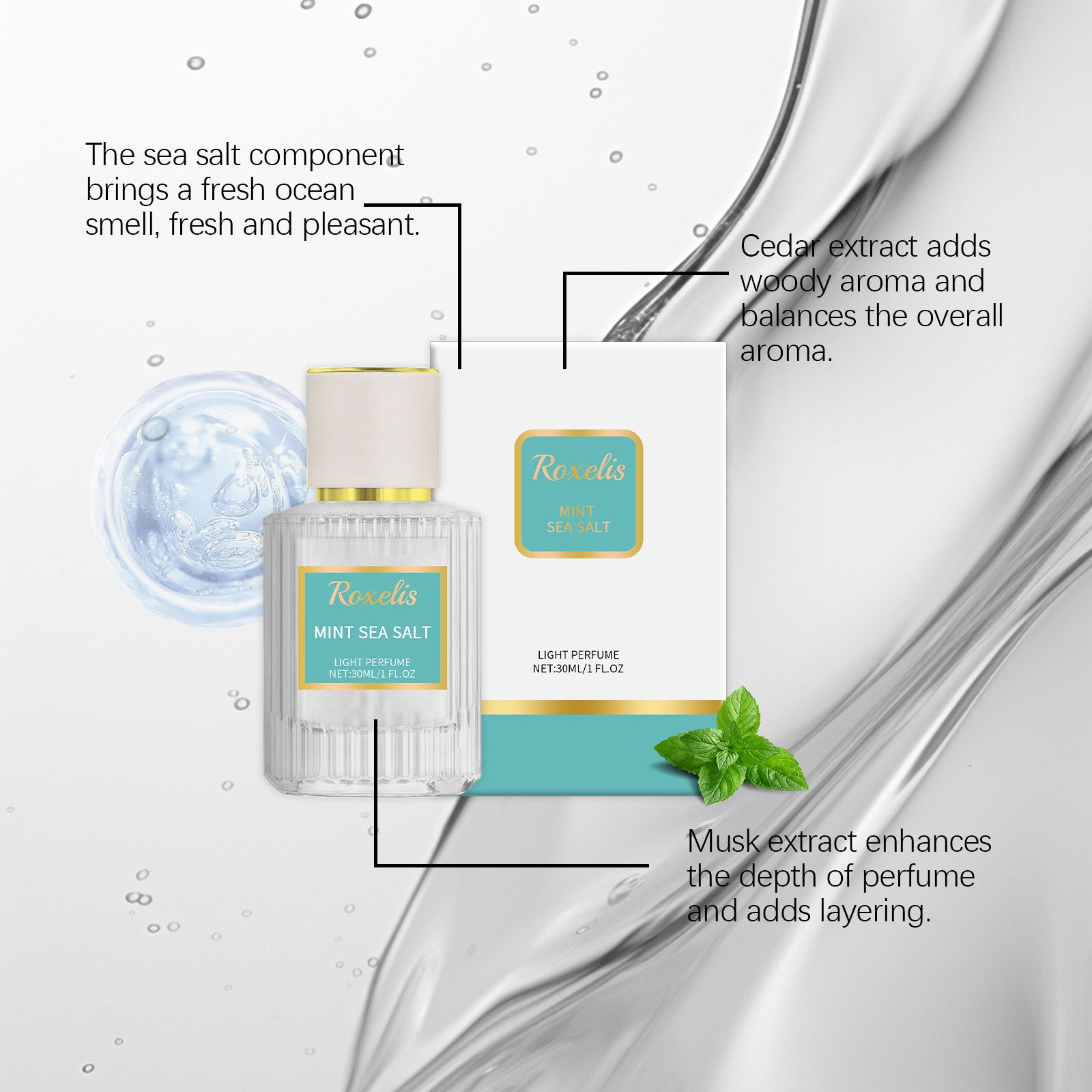 Mint Sea Salt Perfume Fresh Woody Long Lasting Elegant For Daily Wear And Dates