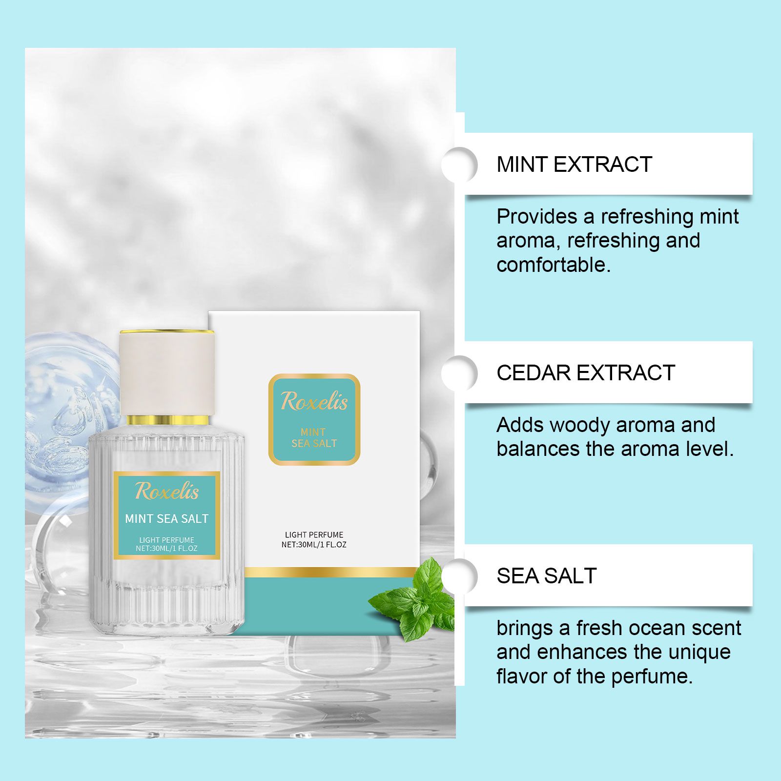 Mint Sea Salt Perfume Fresh Woody Long Lasting Elegant For Daily Wear And Dates