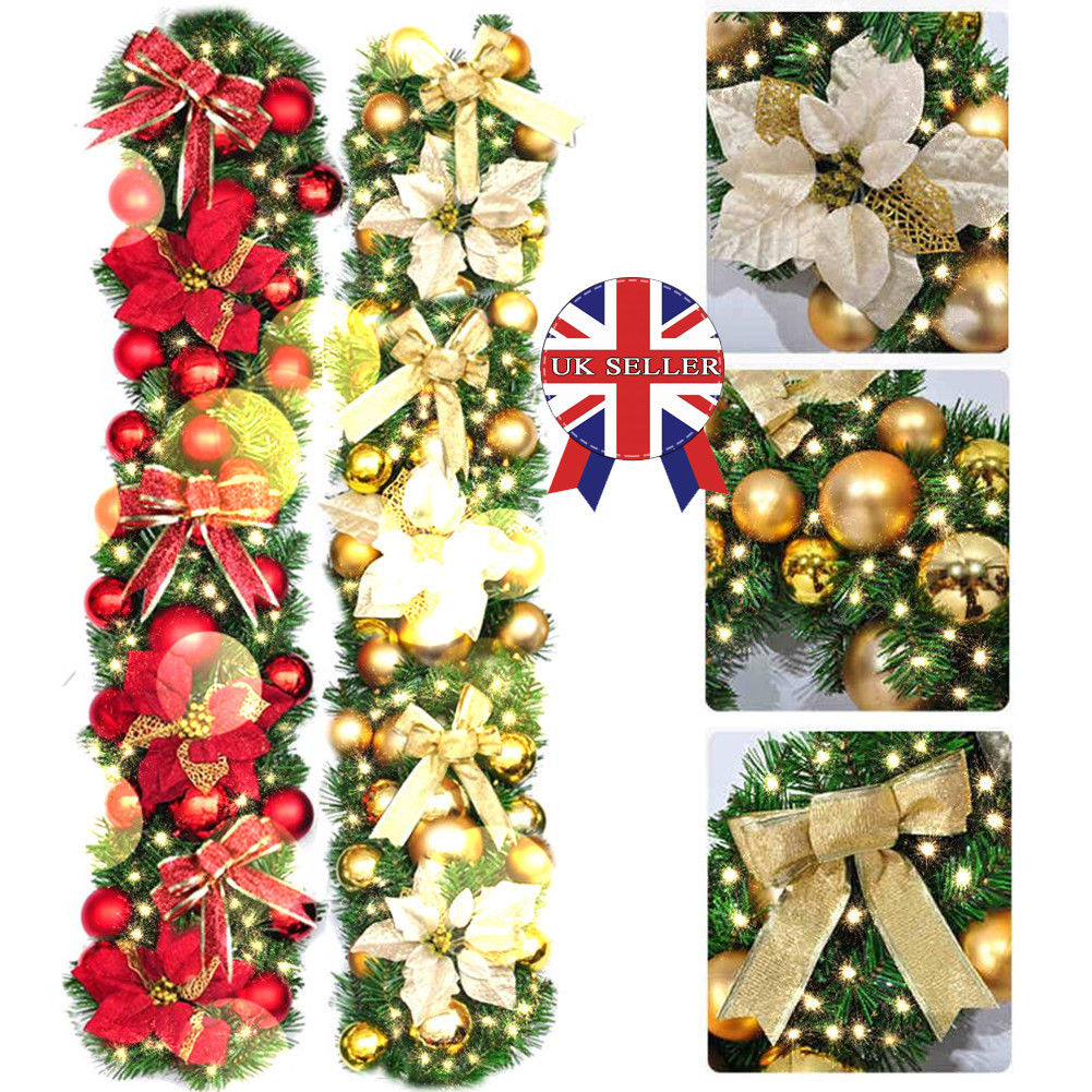 (Blue) Christmas Garland Decorations Christmas Wreath Garlands with LED Lights Artificial Decor Vine Wreath Garland for Stairs Fireplaces Doors Xmas Tree Garden Yard Christmas Decoration Indoor Outdoor