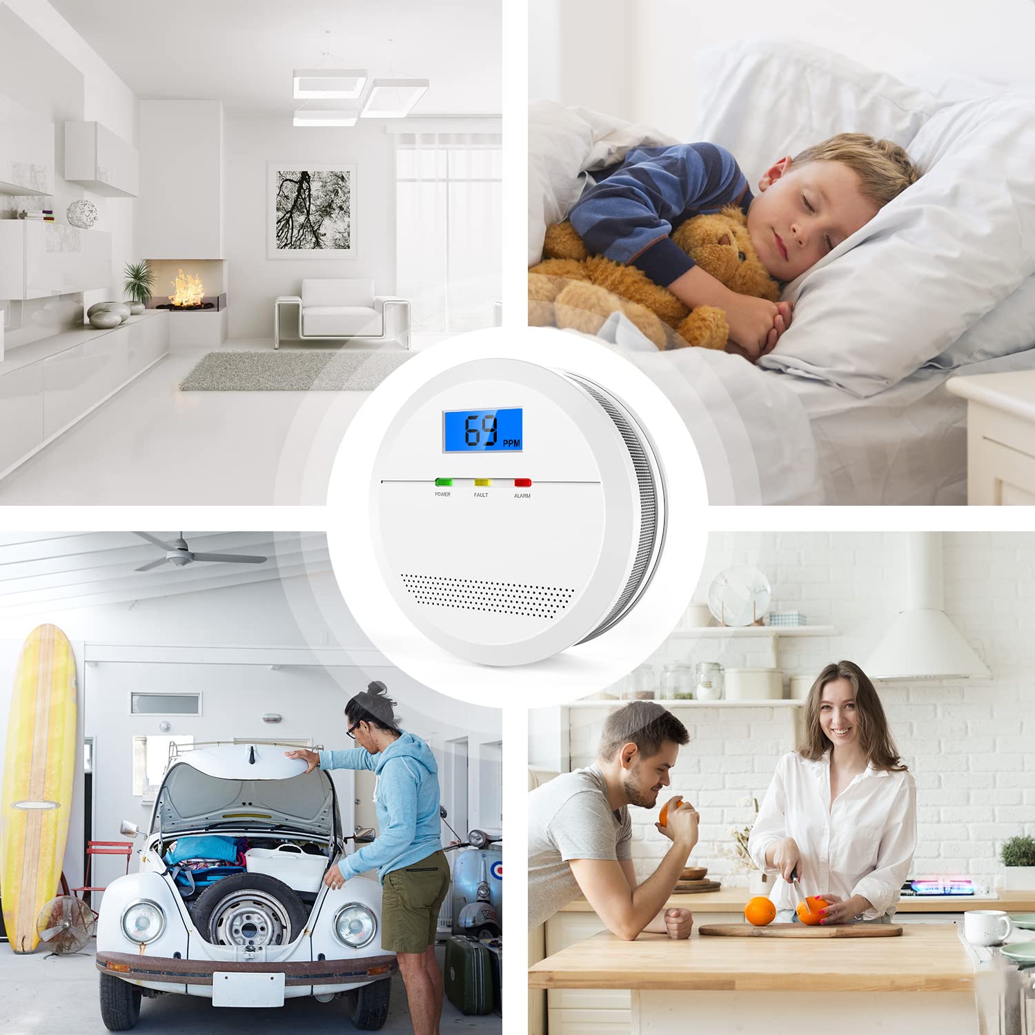Carbon Monoxide Detector with LCD Display Wireless Carbon Monoxide Alarms for Home Garage Apartment Office Battery Powered CO Alarm with 7 Years Sensor Life